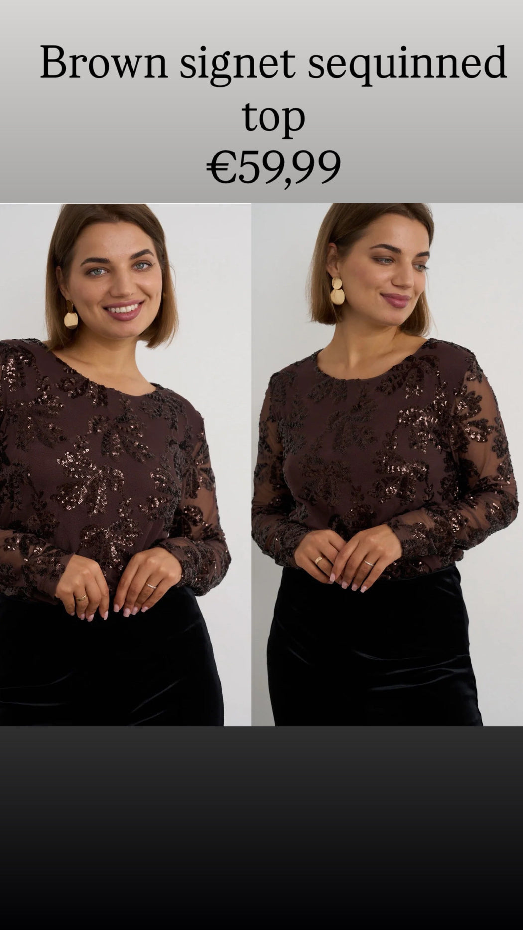 Brown signet sequinned top