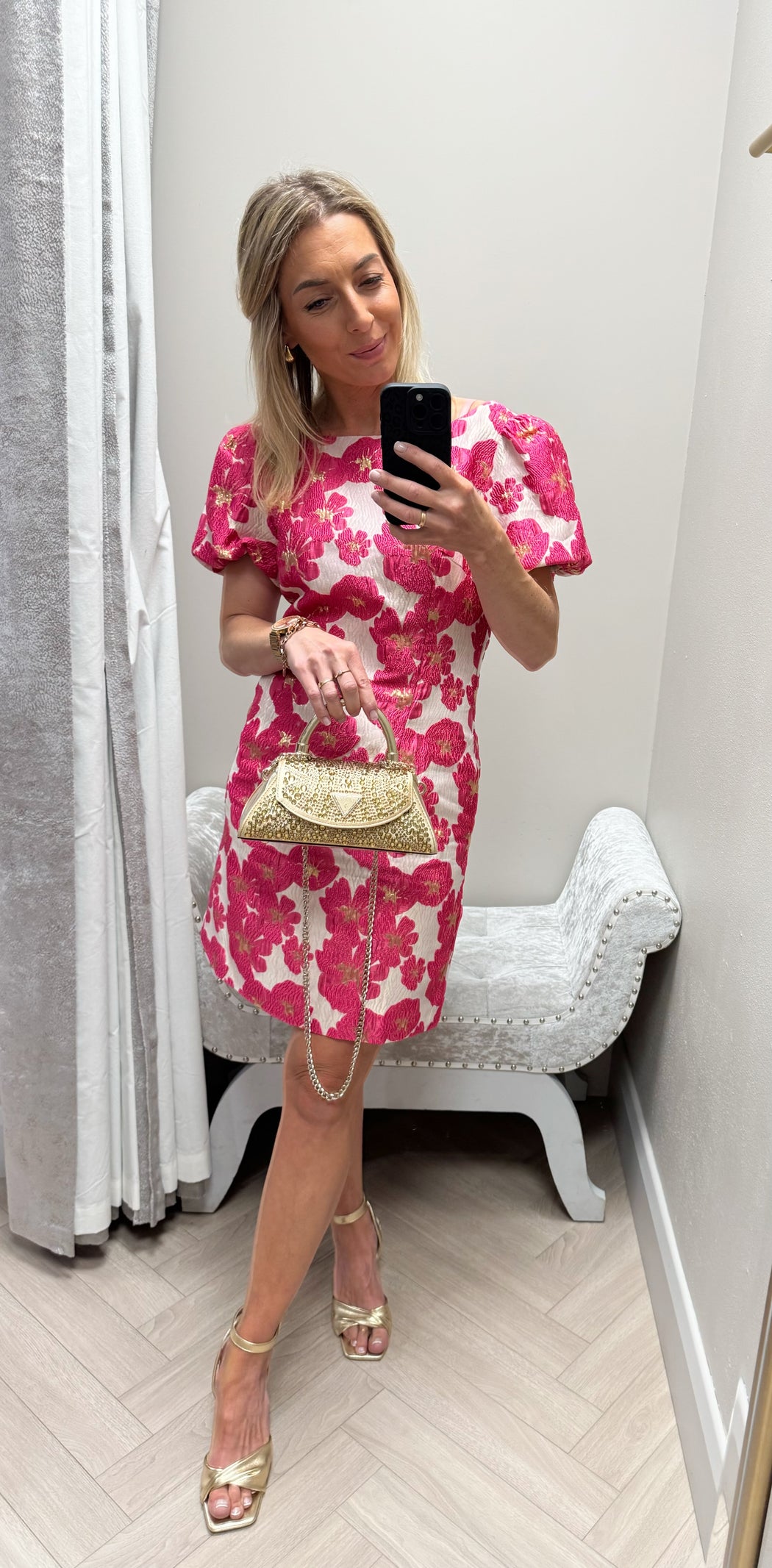 Katelyn pink jacquard shift dress