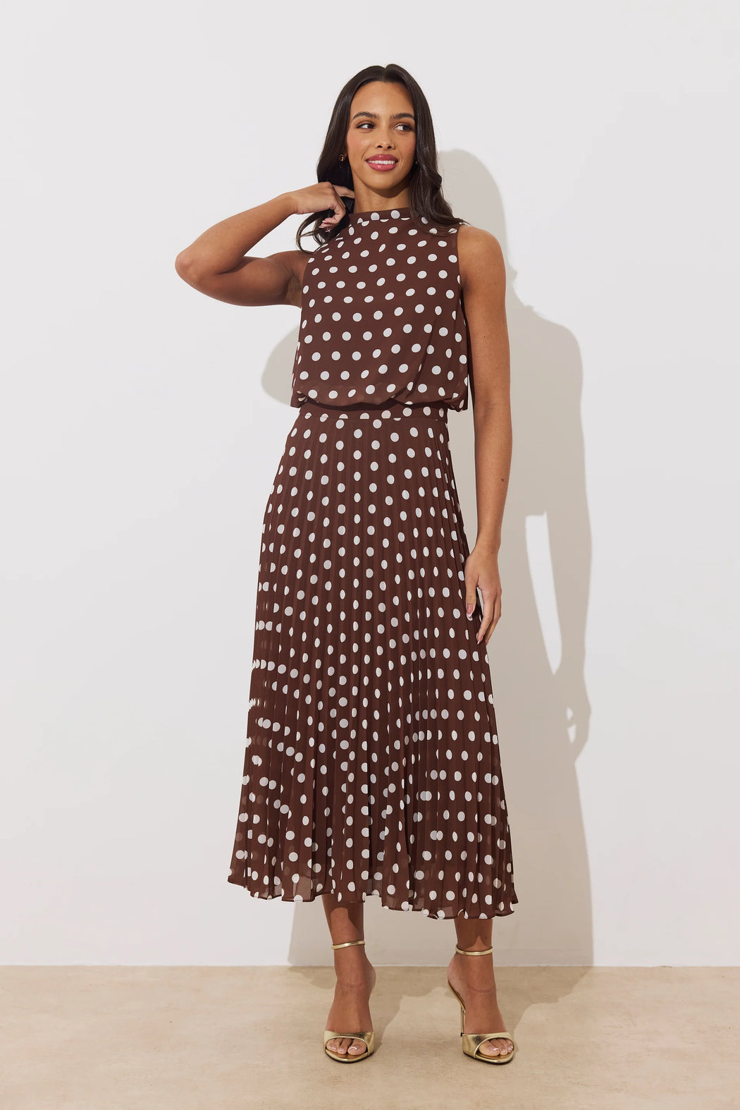 Molly brown drape pleat polka dot midi