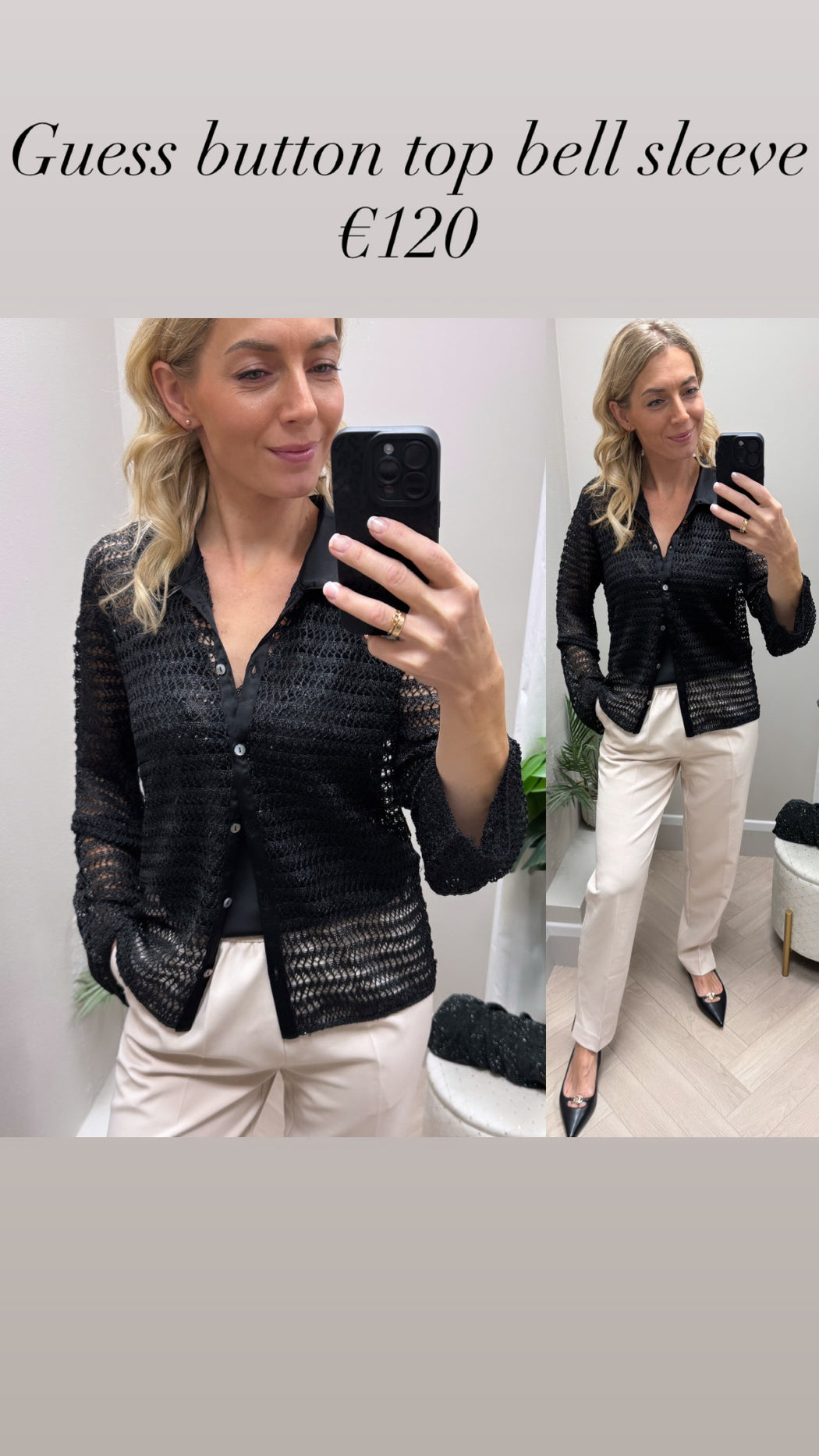 Guess button top bell sleeve