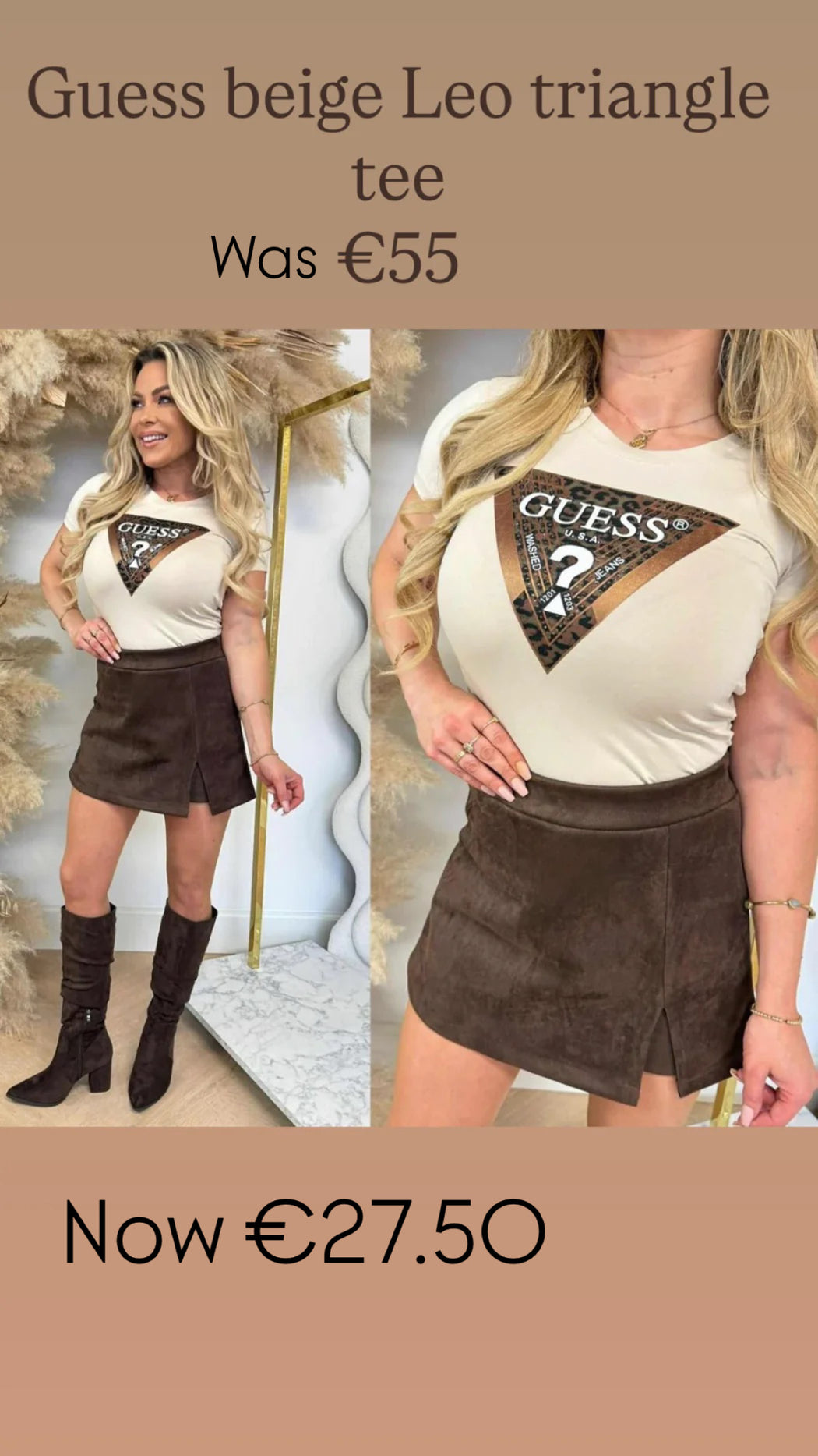 Guess beige Leo triangle tee