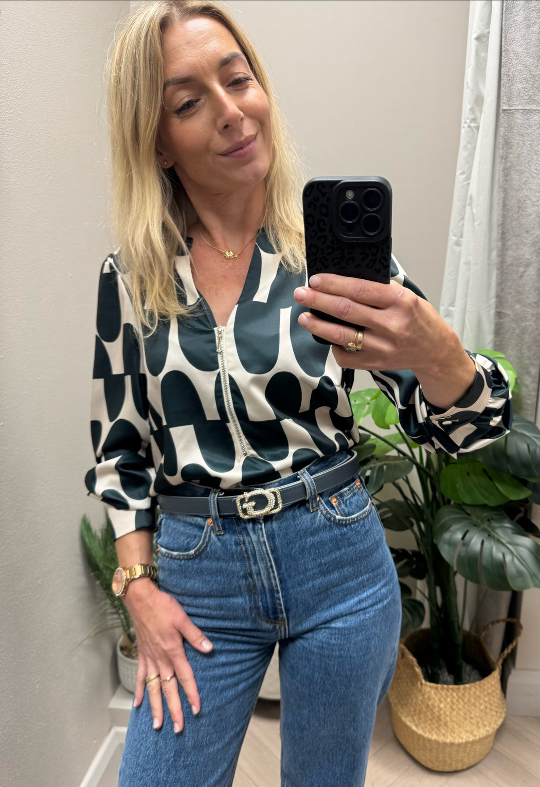 Claudia green print top