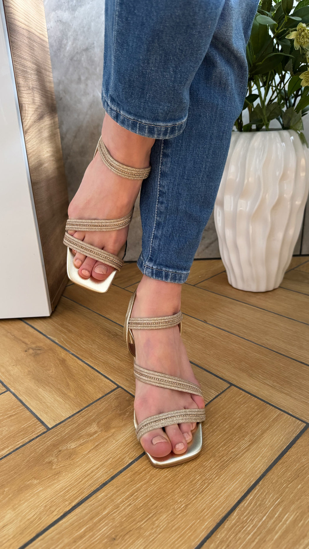 Brooklyns Gold block heel Bling Sandals
