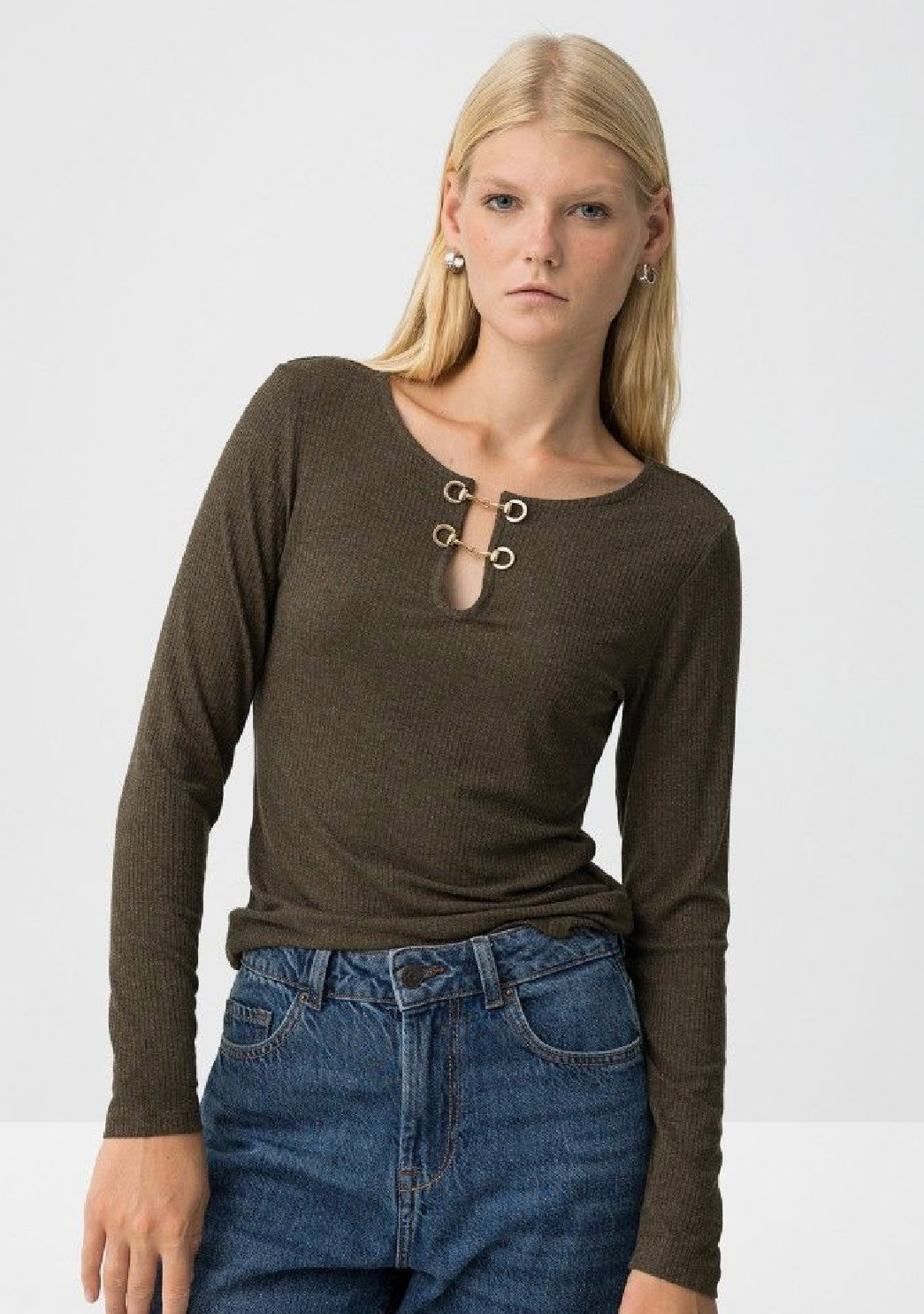 Check Khaki knit