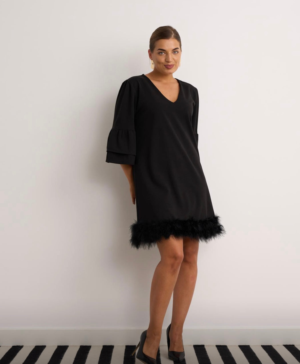 Kylie black fur trim dress