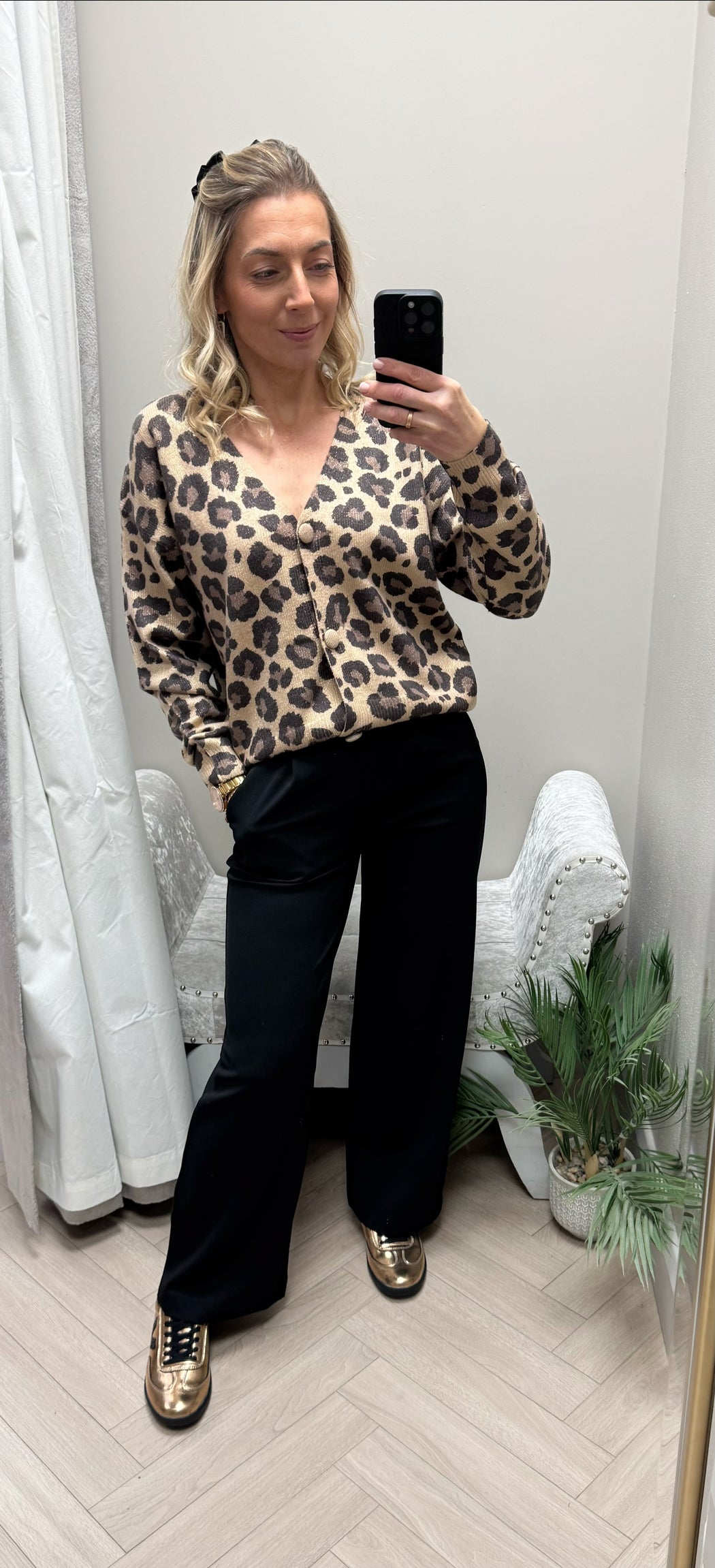 Camel Finn leopard Cardi