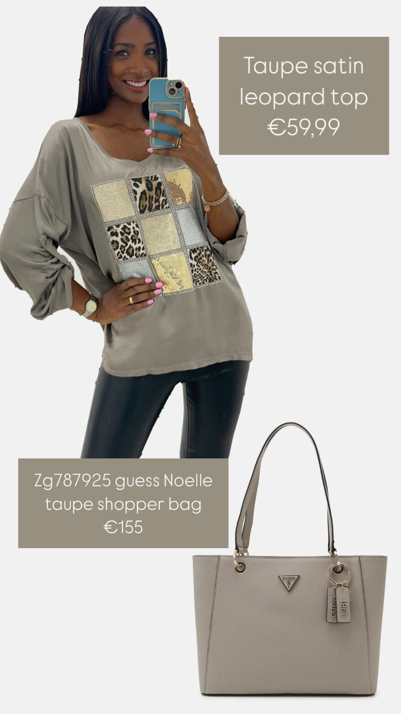 Taupe satin leopard top