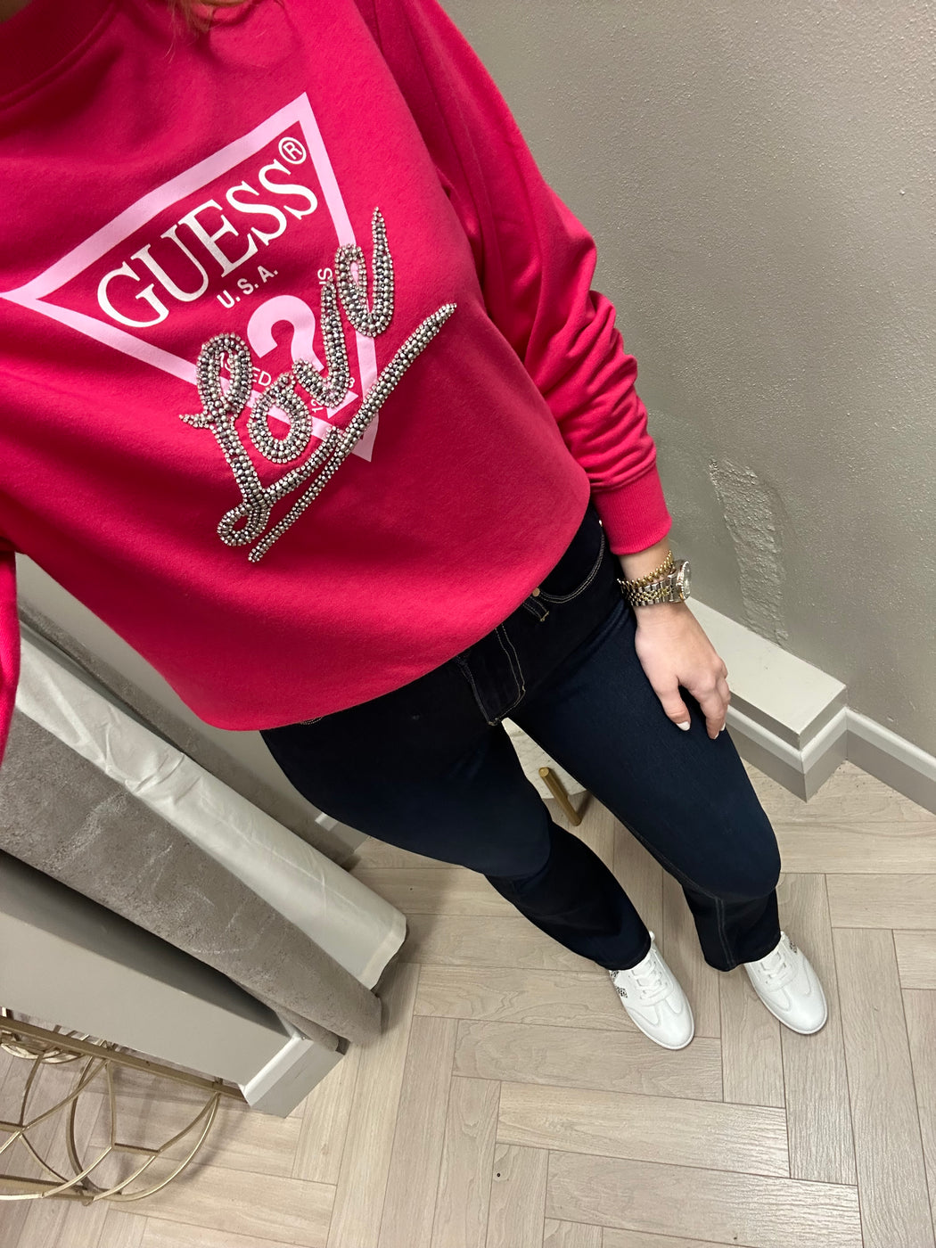 Guess love triangle raspberry sweater W5RQ04KB683