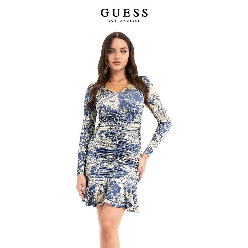 W4RK51KBAC2 guess patterned dress with frill detail