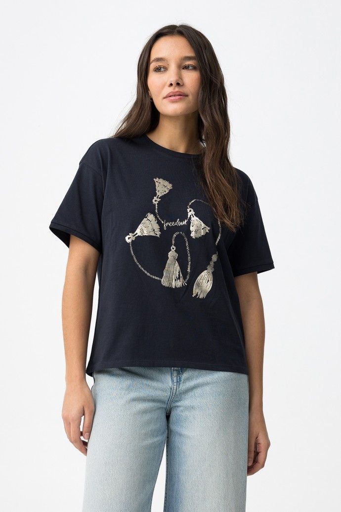 Maizena -10  navy t/shirt with gold print