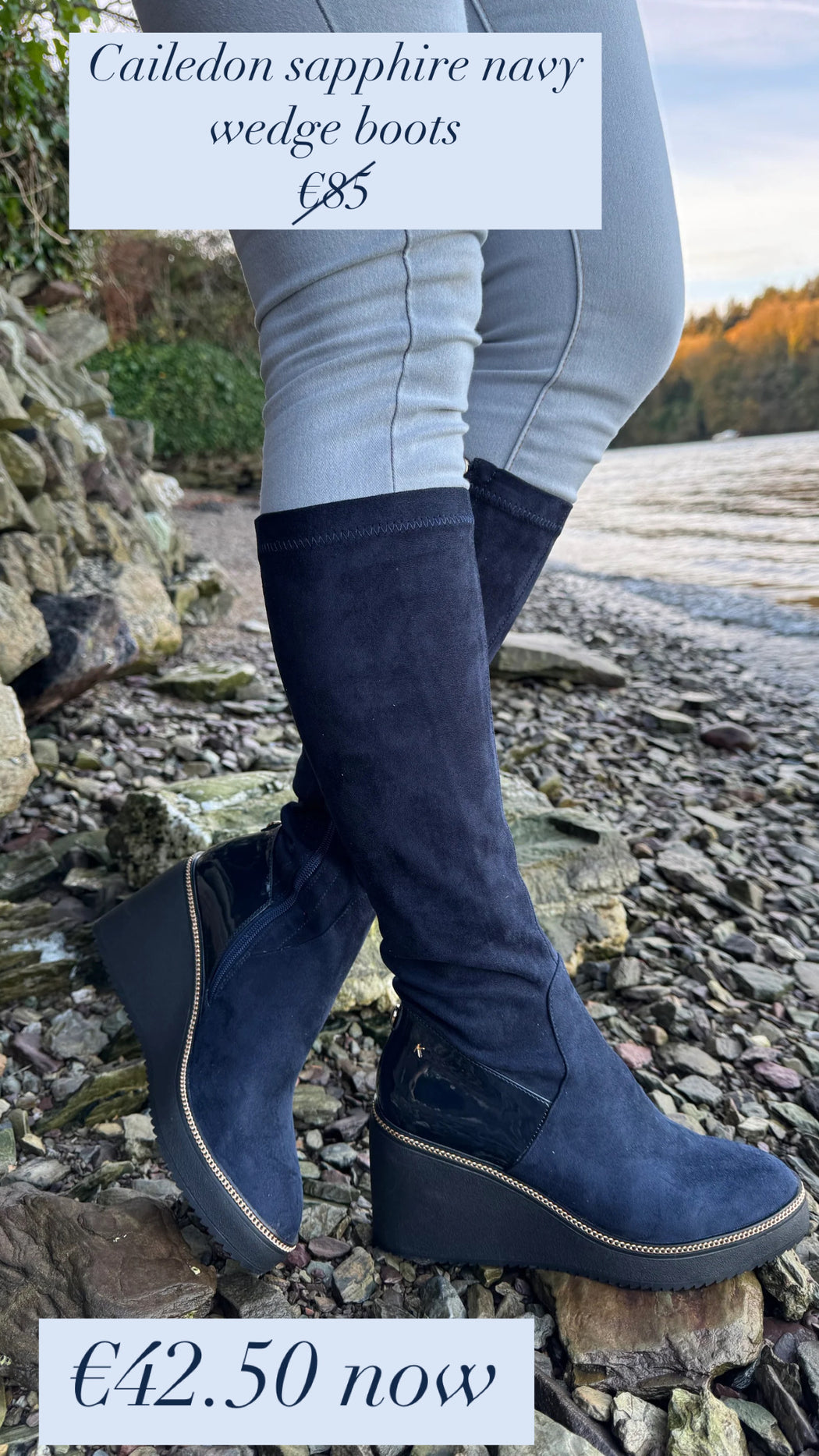 Cailedon sapphire navy wedge boots