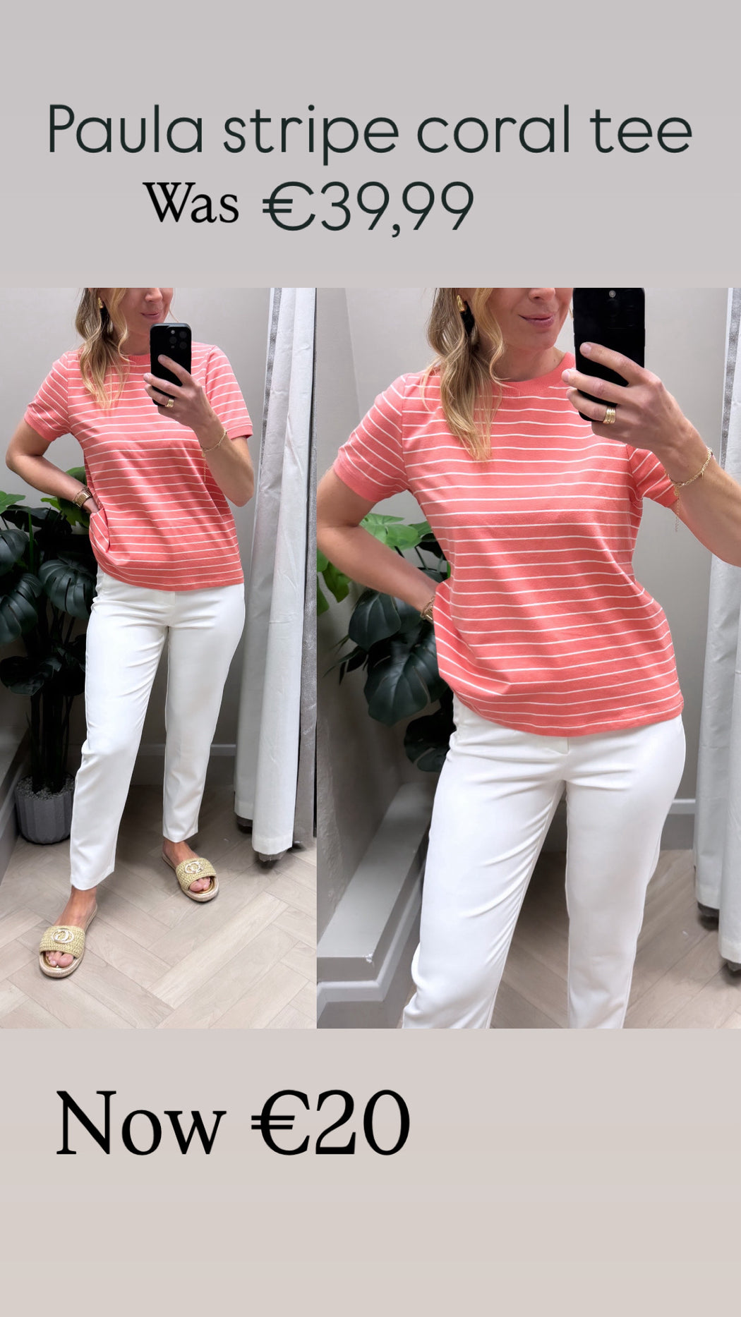 Paula stripe coral tee