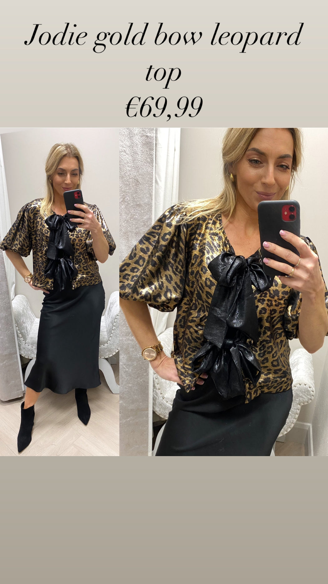 Jodie gold bow leopard top