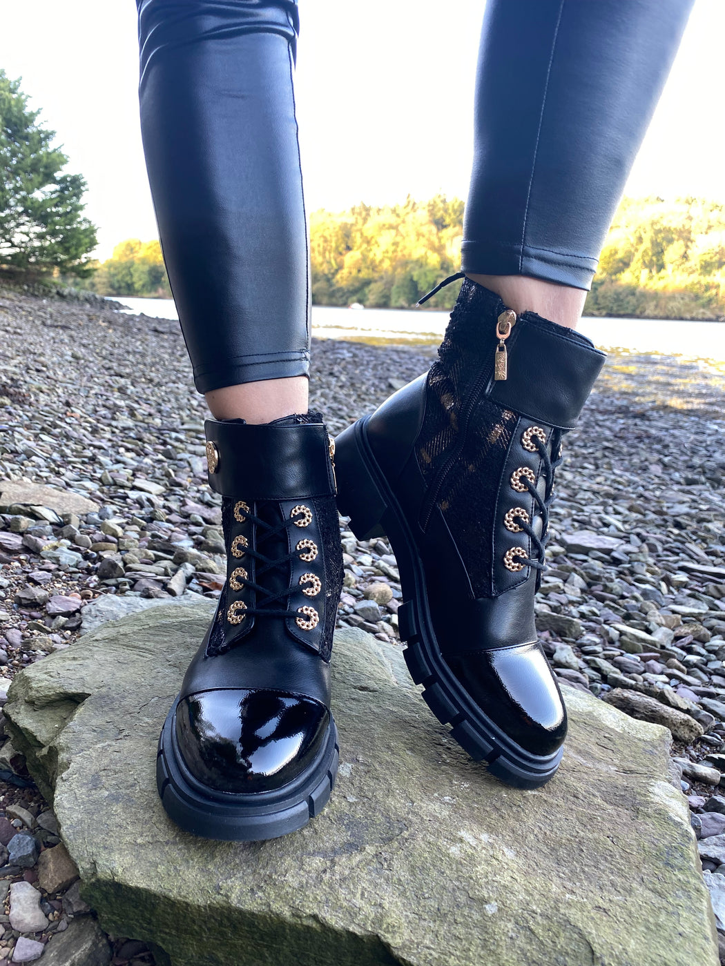 Feeny schwarz black tartan boots