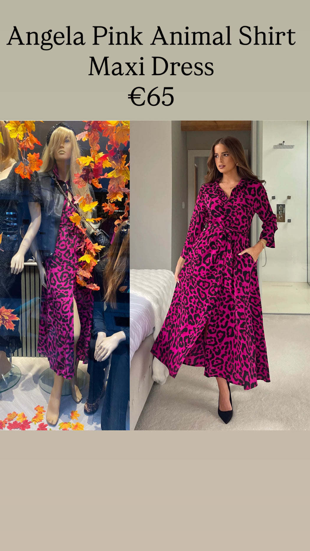 Angela Pink Animal Shirt Maxi Dress