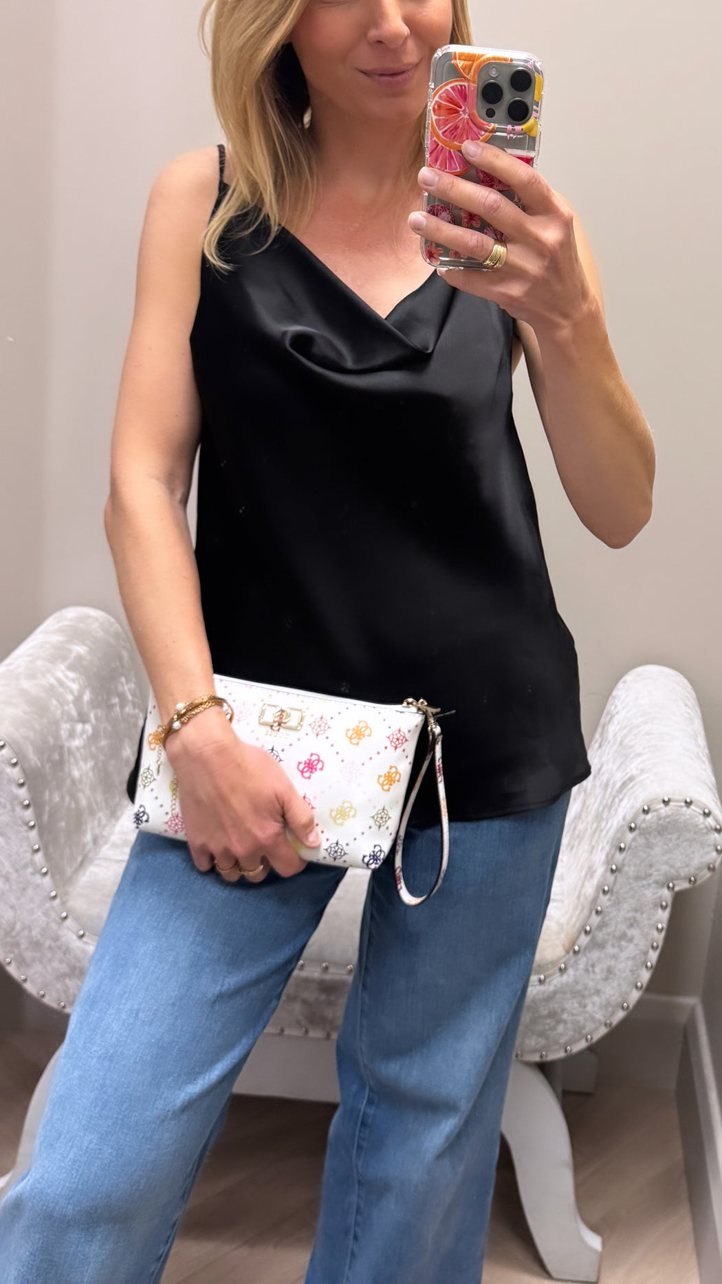 Nero azalea black satin cami top