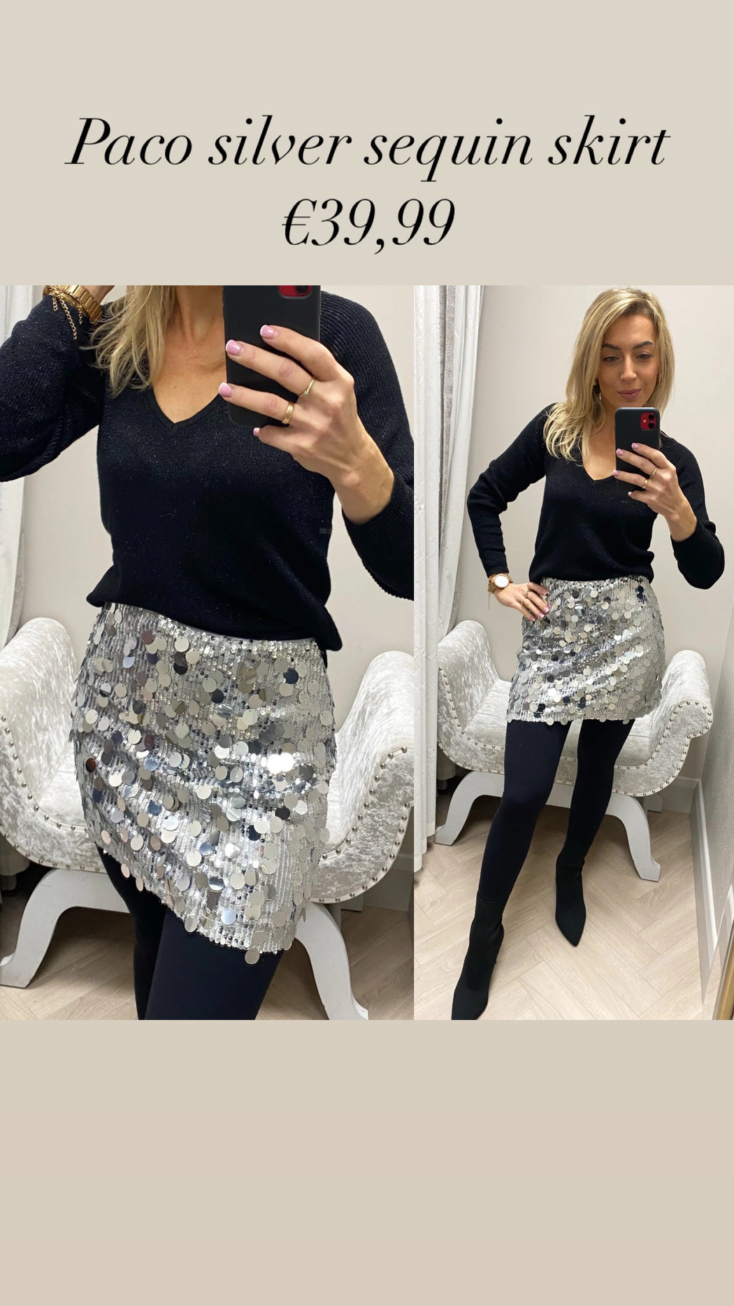 Paco silver sequin skirt