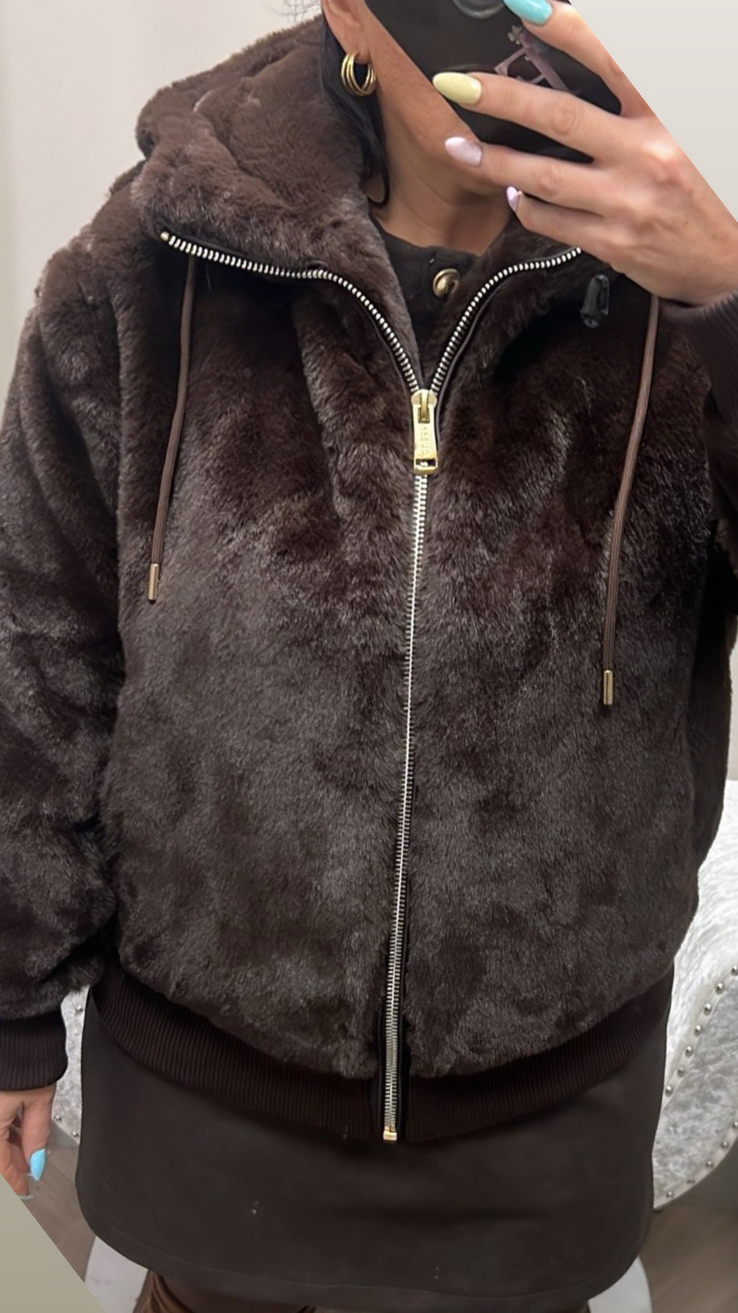 Guess brown lucrezia faux fur jacket w5bl66w3890