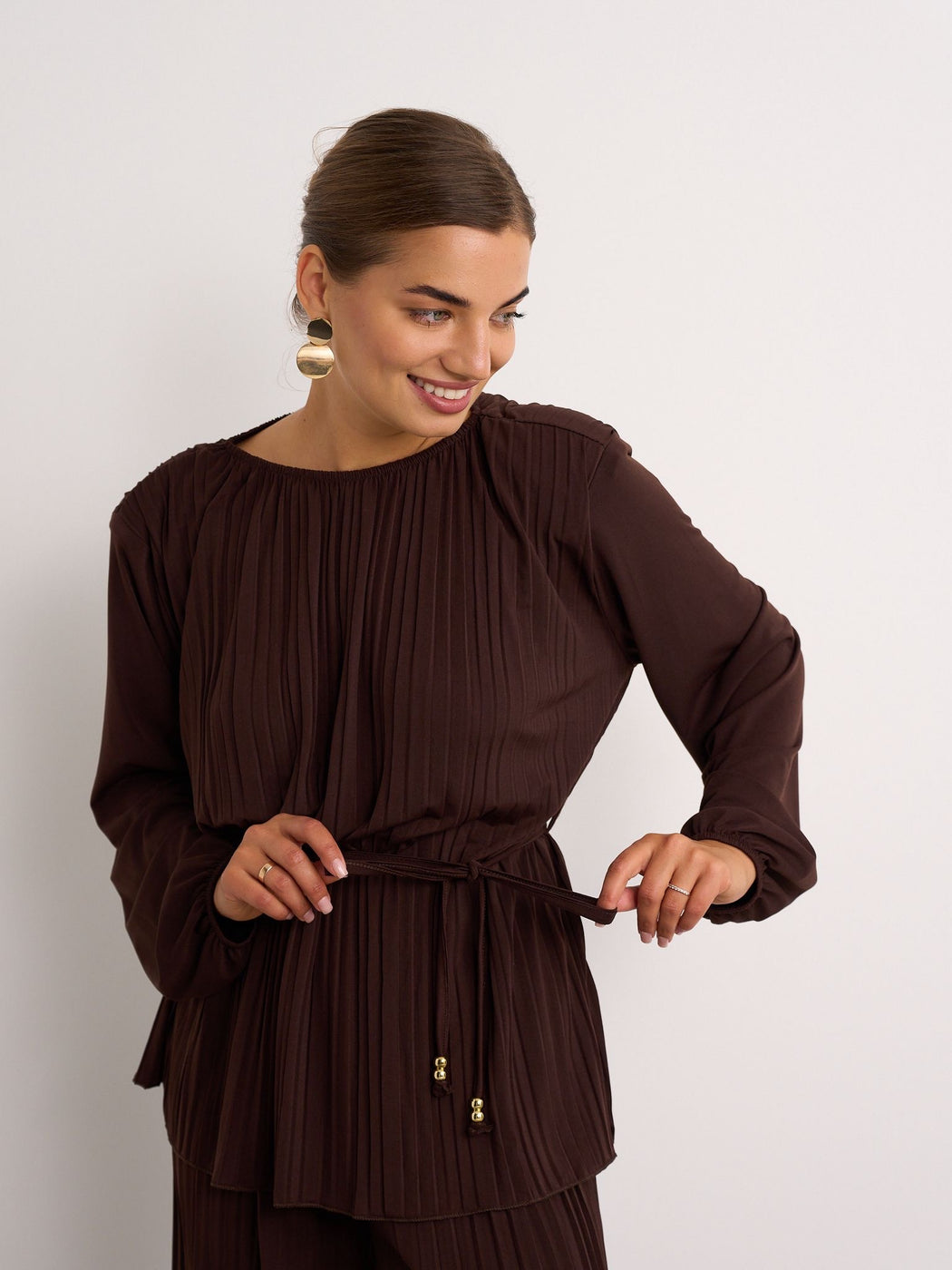 Brown pleated co ord set