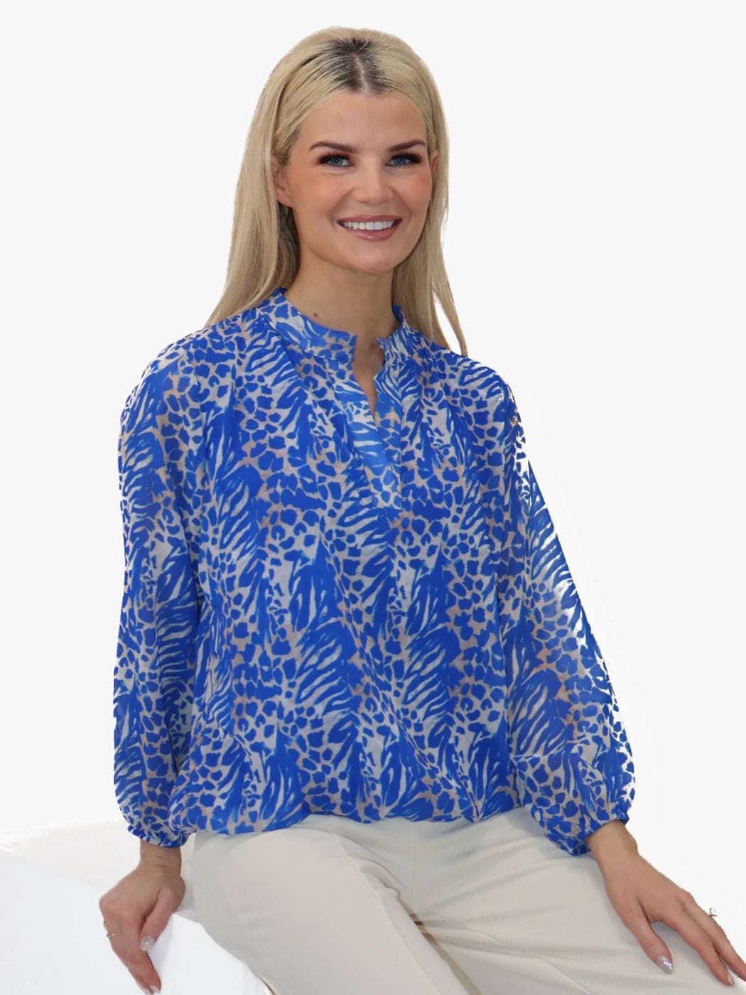 Blue animal print Bella band top