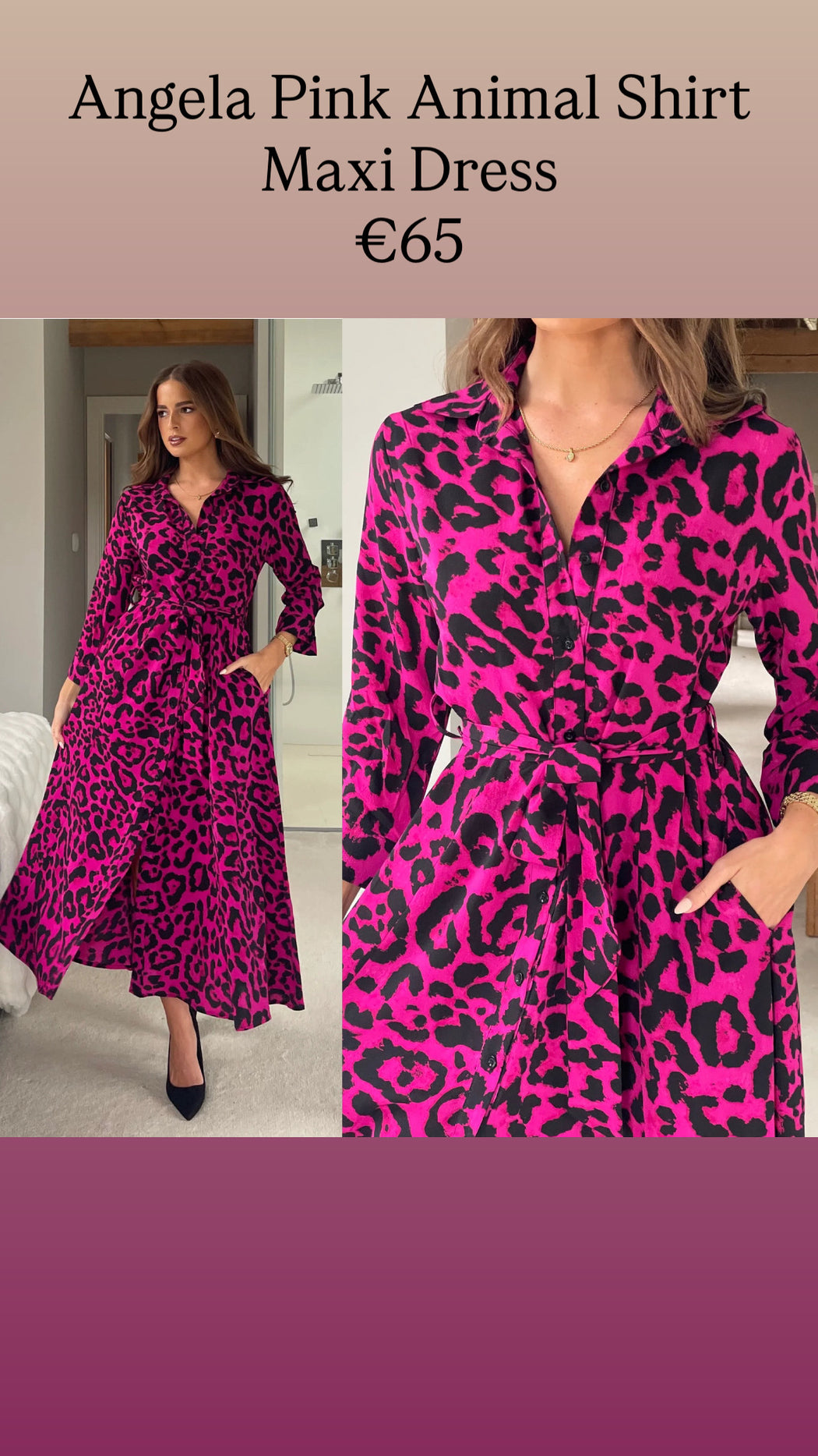 Angela Pink Animal Shirt Maxi Dress