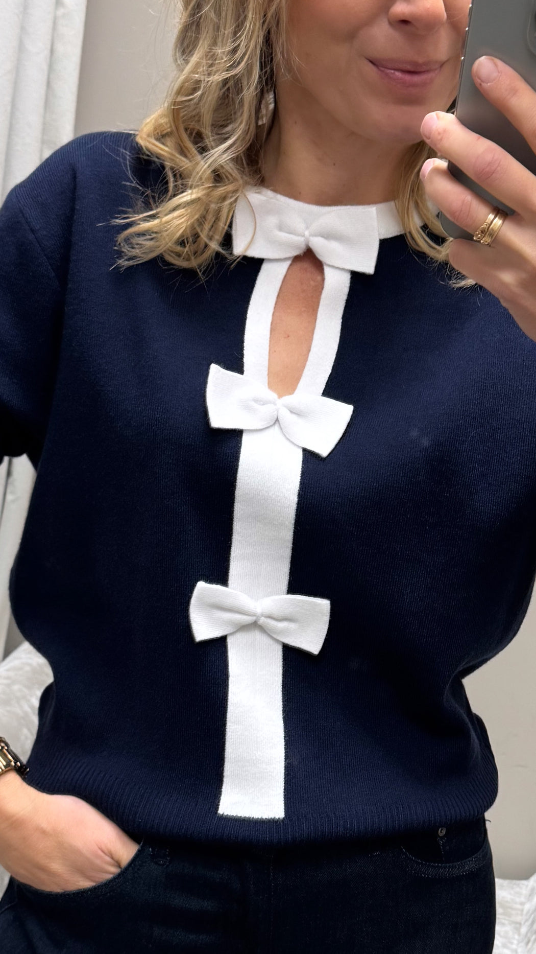 Navy aspen bow knit