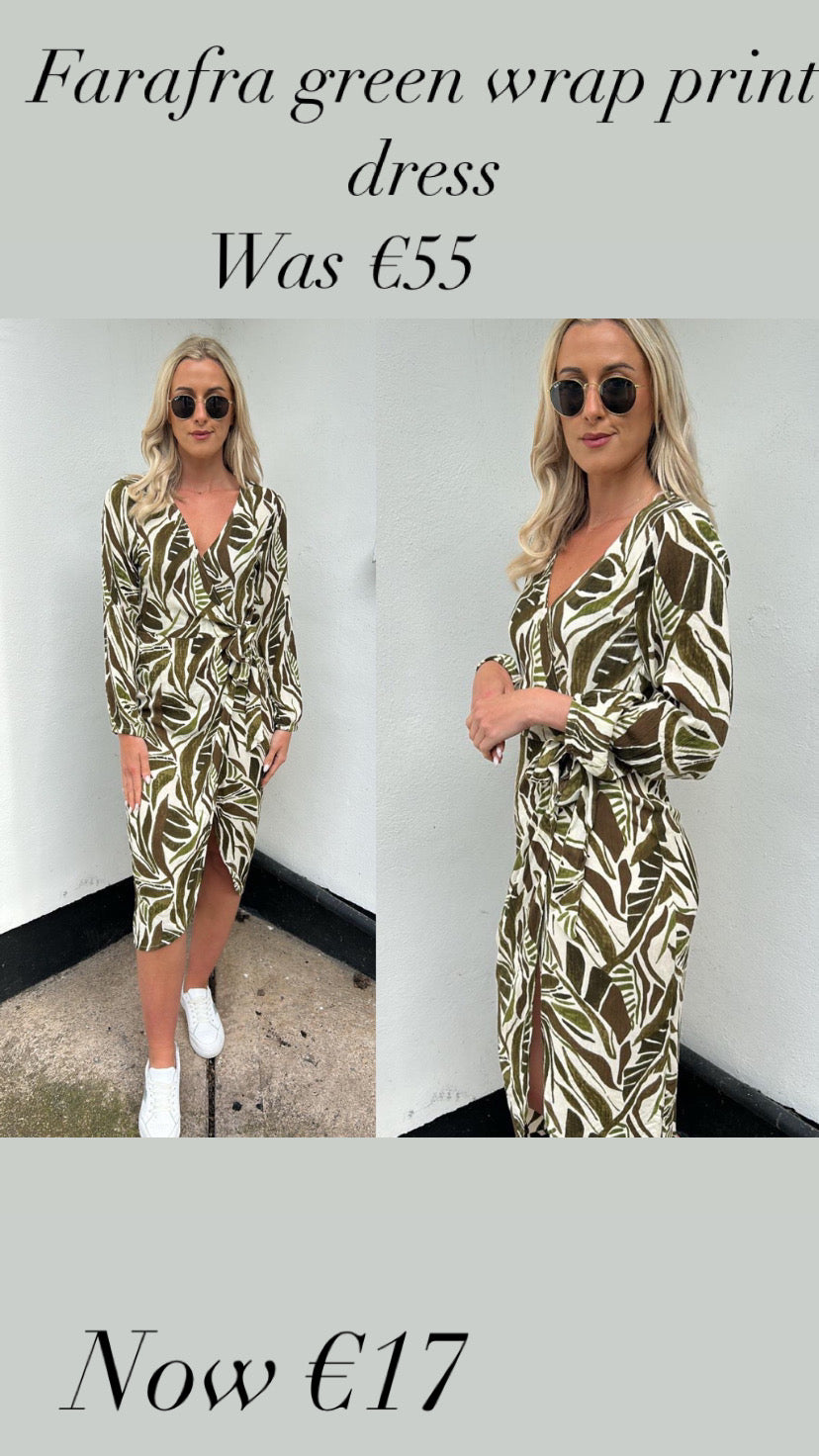 Farafra green wrap print dress