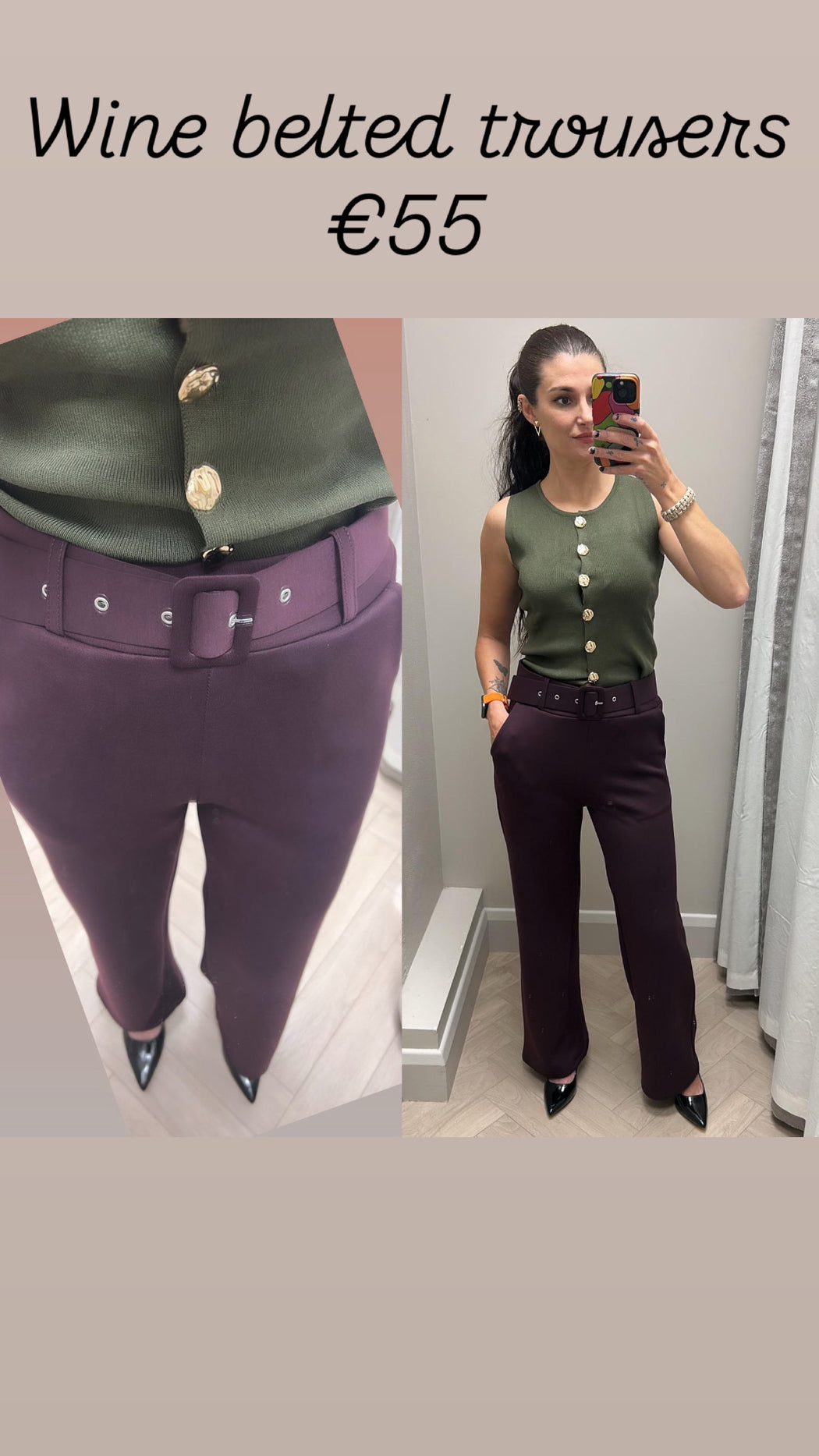 Wine belted trousers