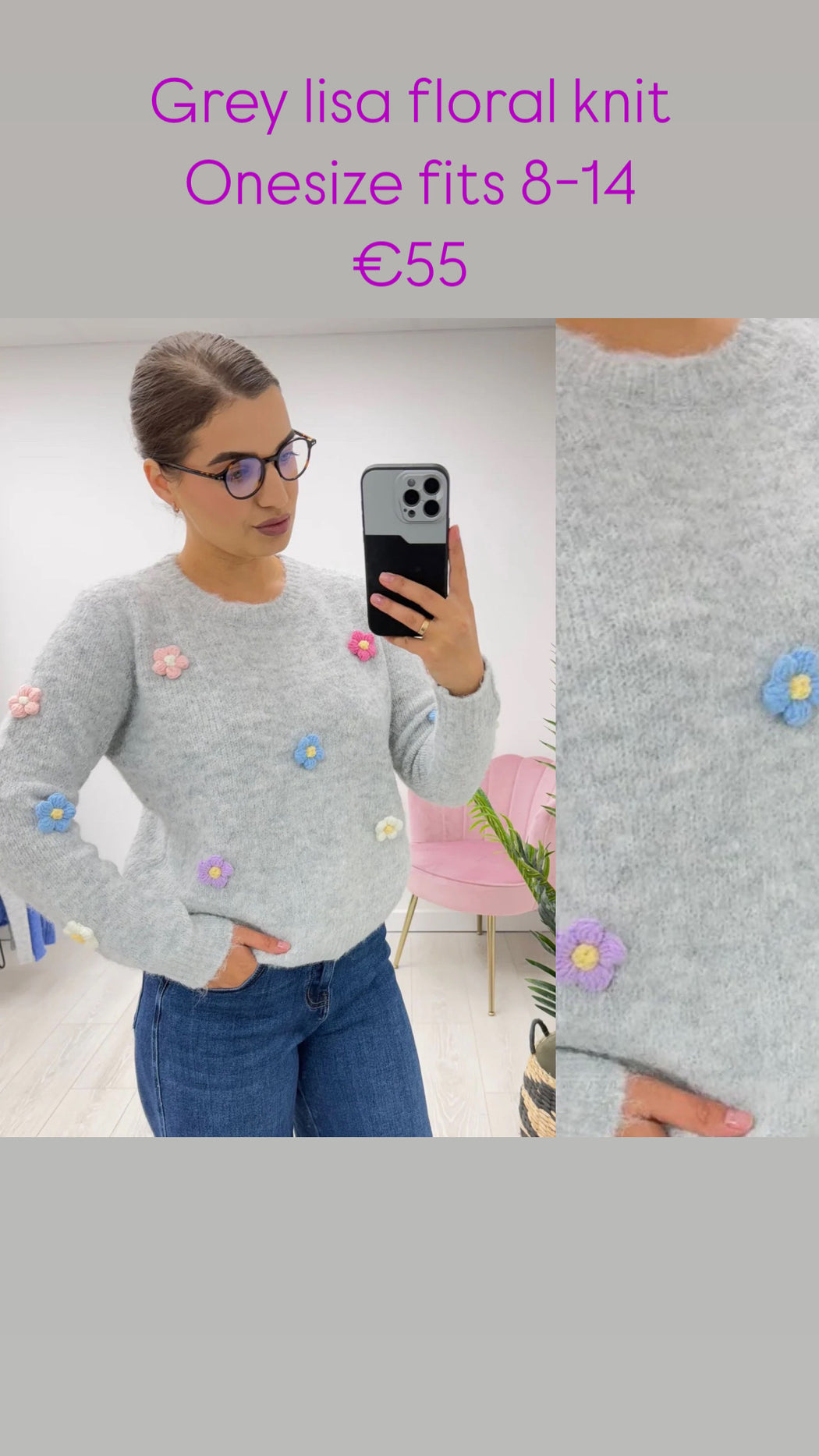 Grey lisa floral knit