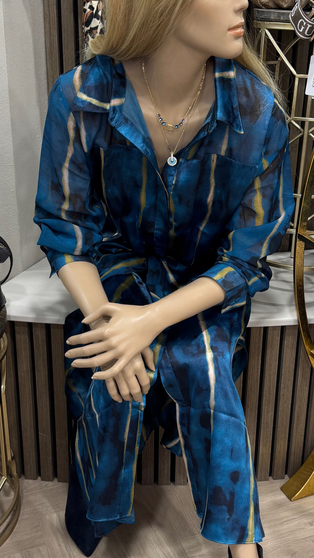 Marie teal print dress