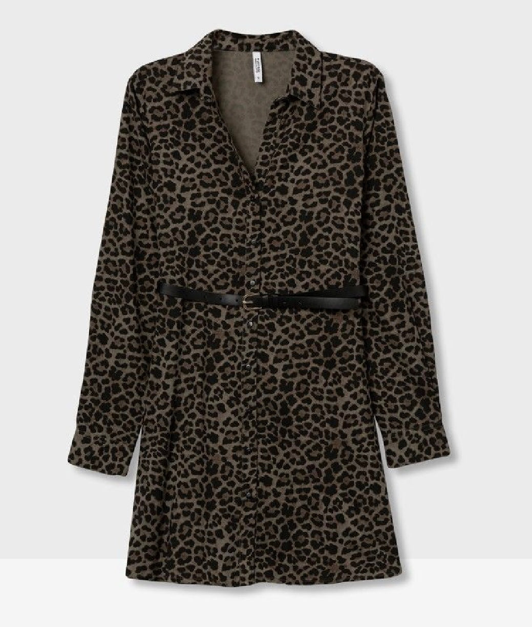 Green leopard shirt dress