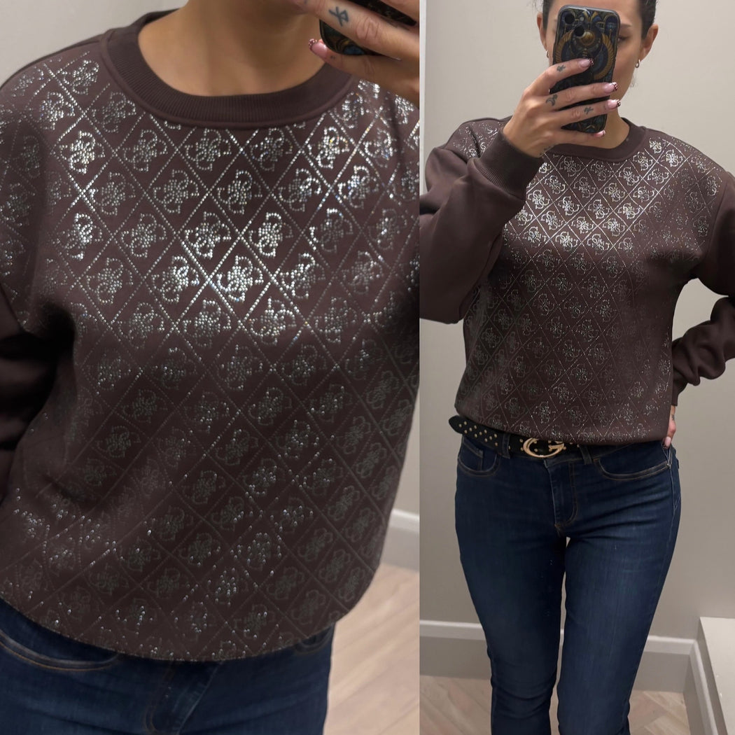 Guess brown  all over logo sweater w6bq14k6060