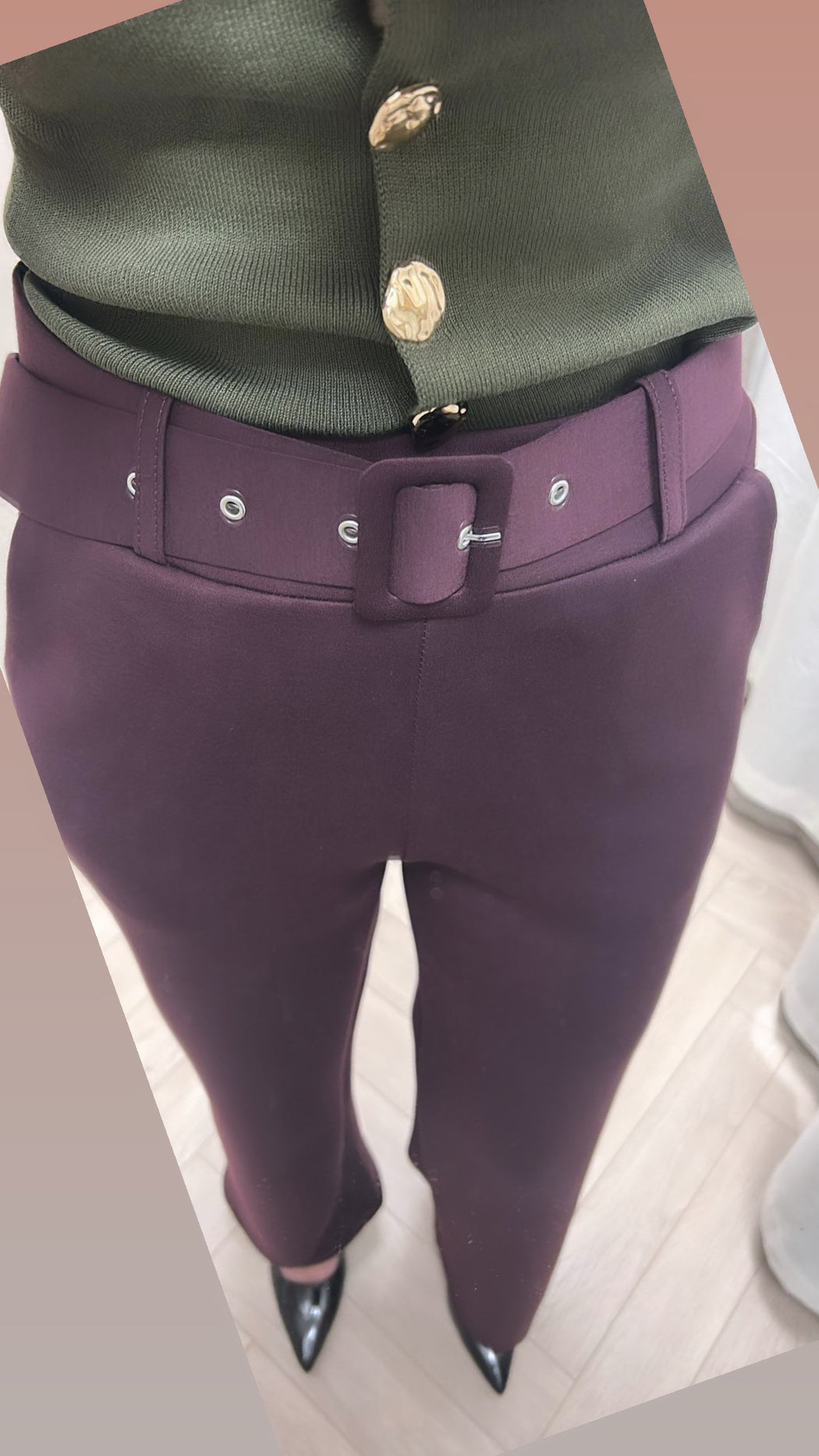 Wine belted trousers
