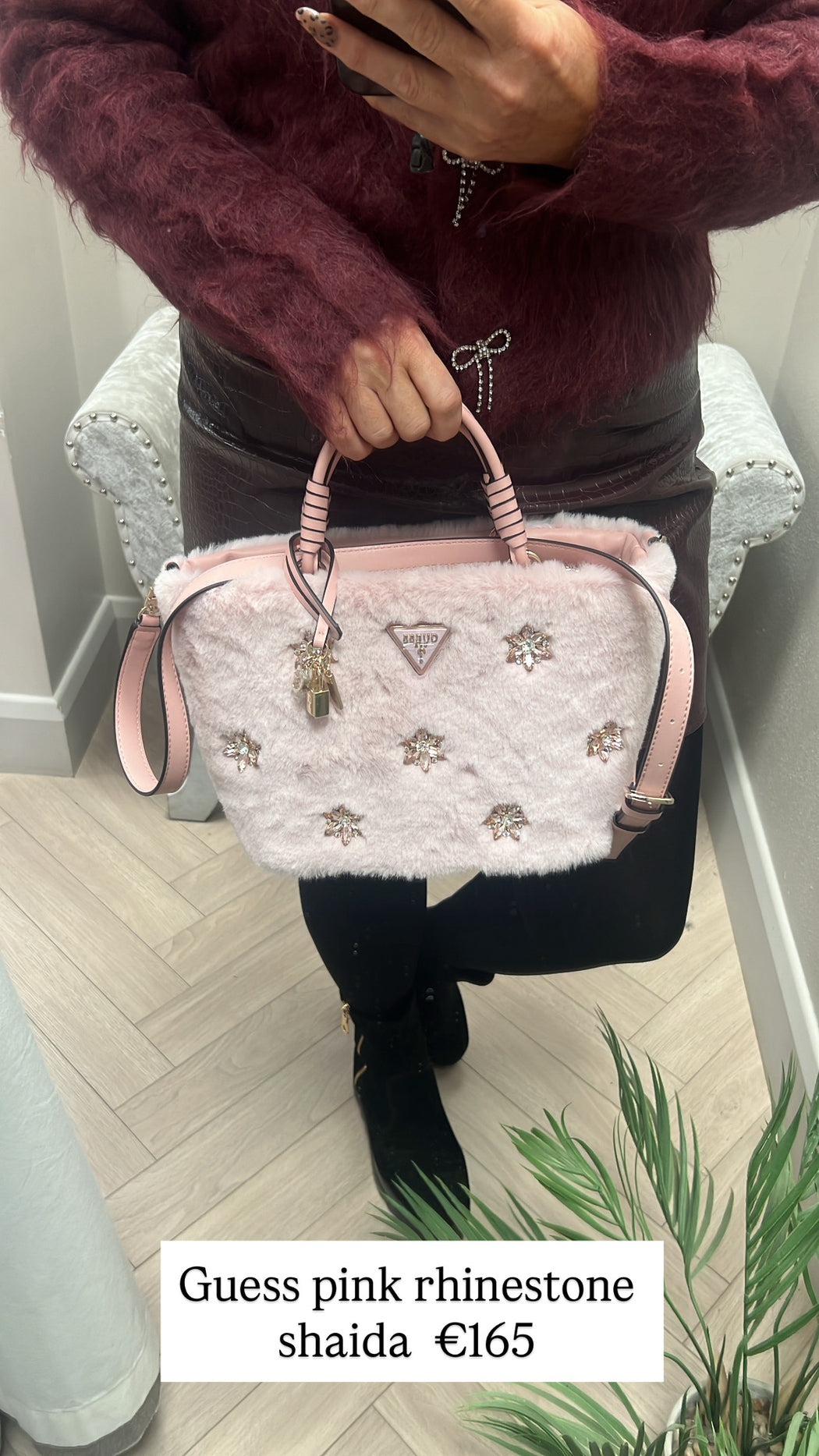 Guess pink rhinestone shaida bag we814322