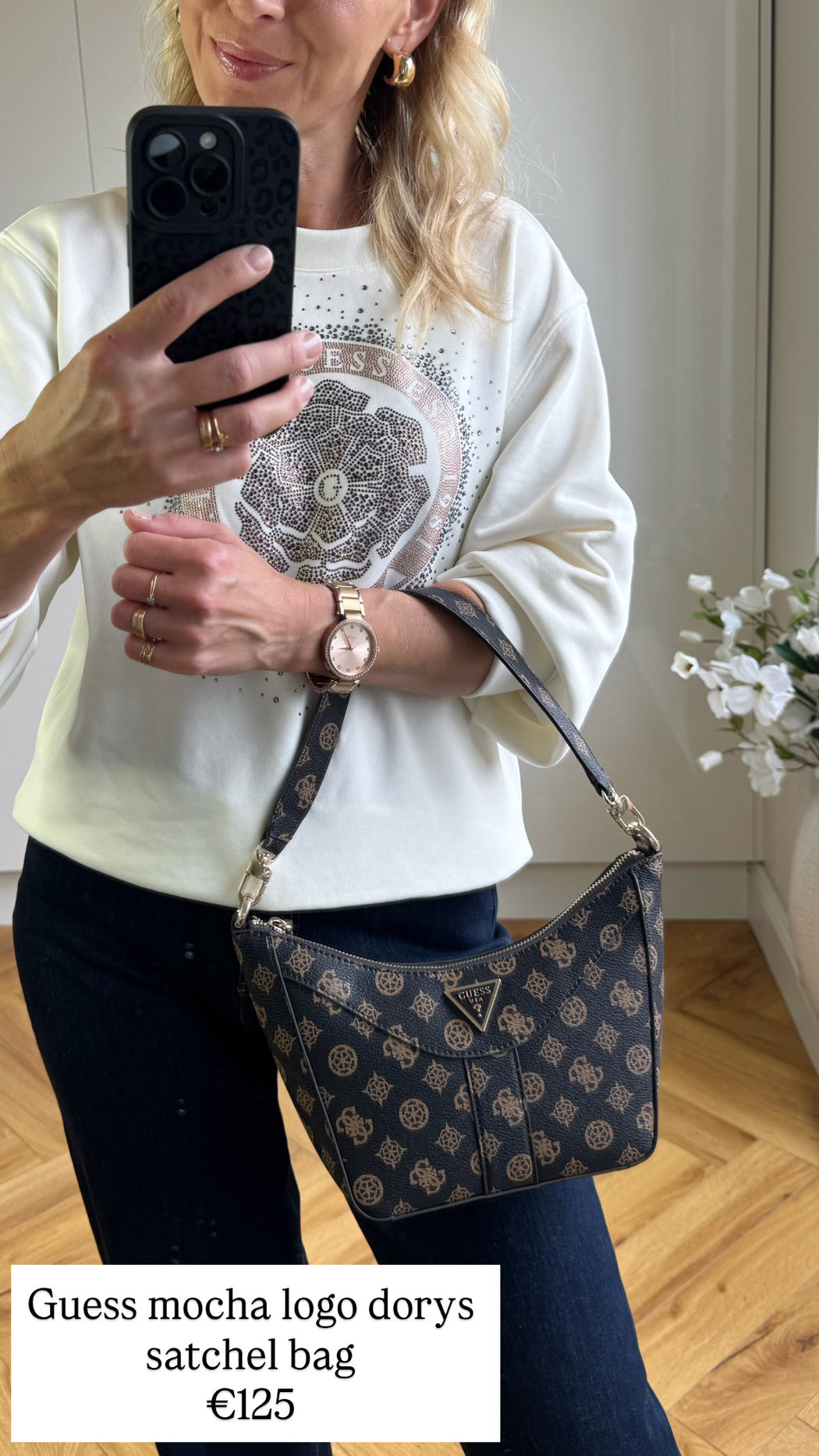 Guess mocha logo dorys satchel bag PM952117