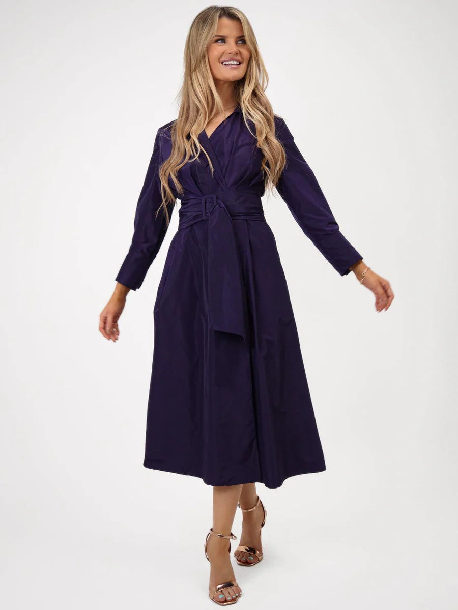 PURPLE PENELOPE TAFFETA MIDI DRESS