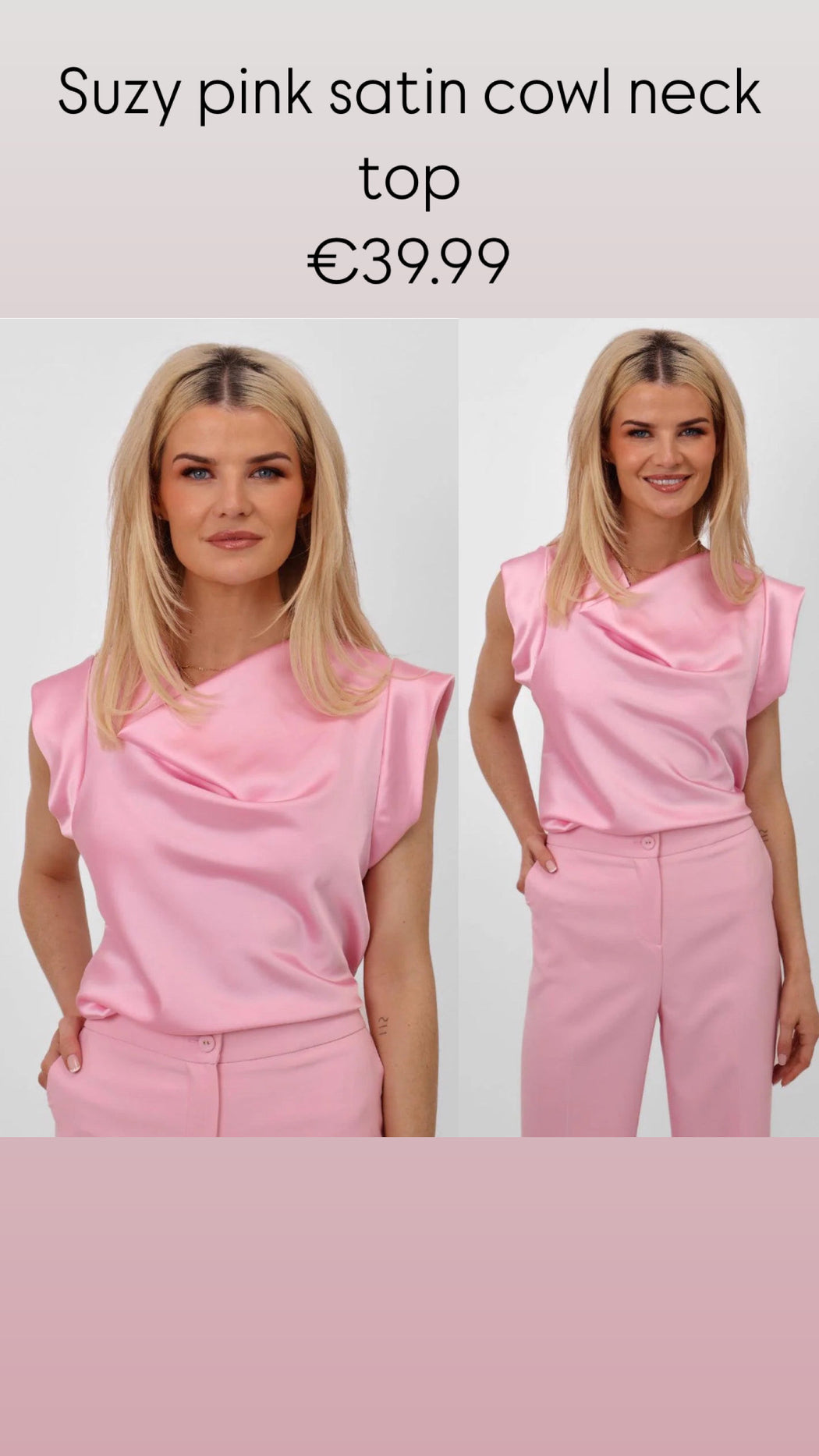 Suzy pink satin cowl neck top