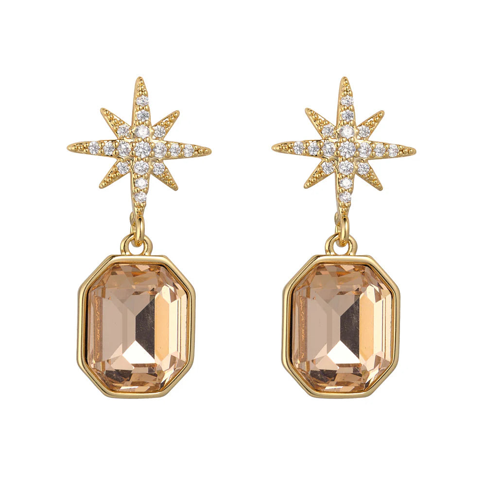 S141ecb CHAMPAGNE CRYSTAL STAR EARRINGS