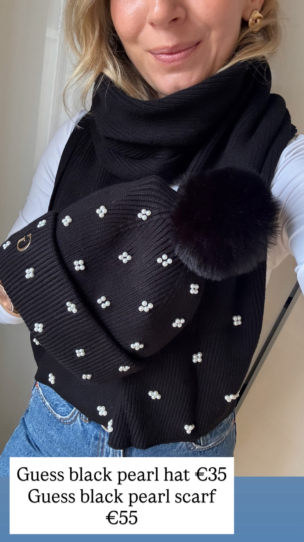 Guess black pearl pompom hat AW5635VIS01 - BLA