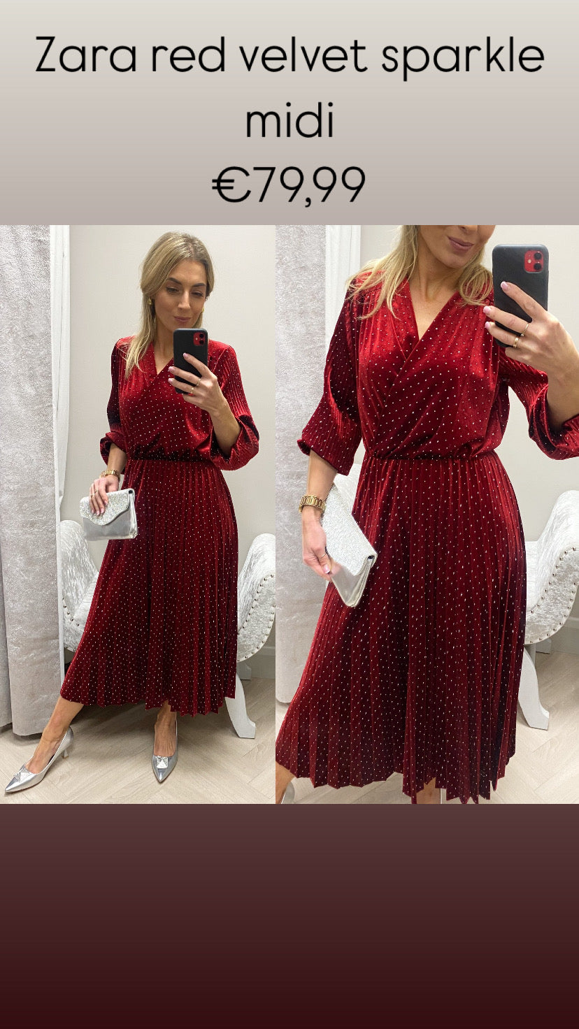 Zara red velvet sparkle midi