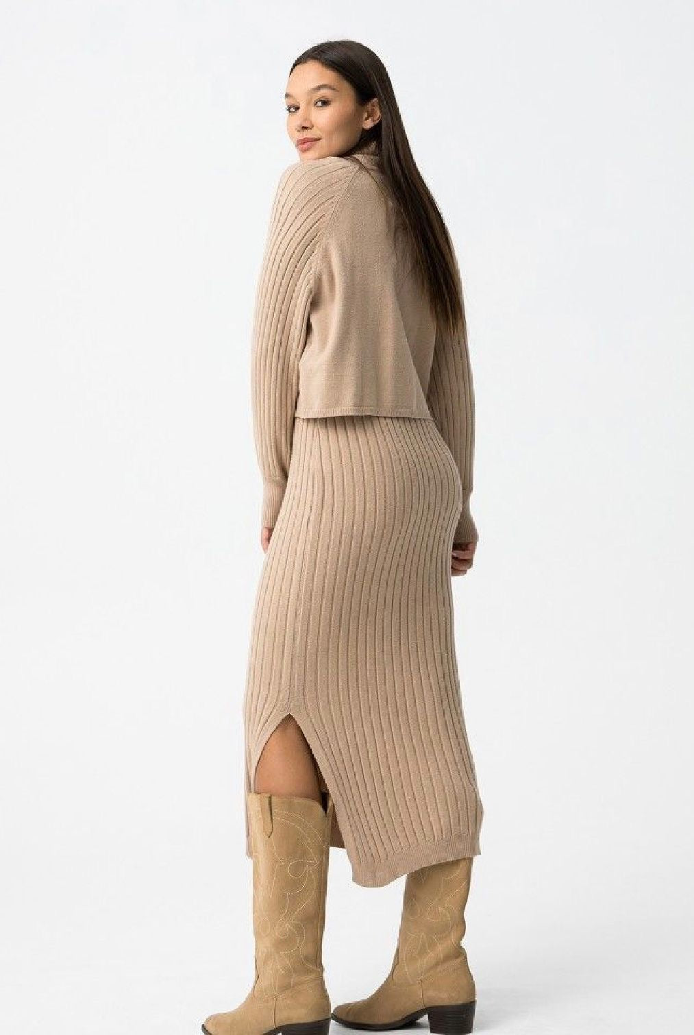 Titania beige two piece knit dress
