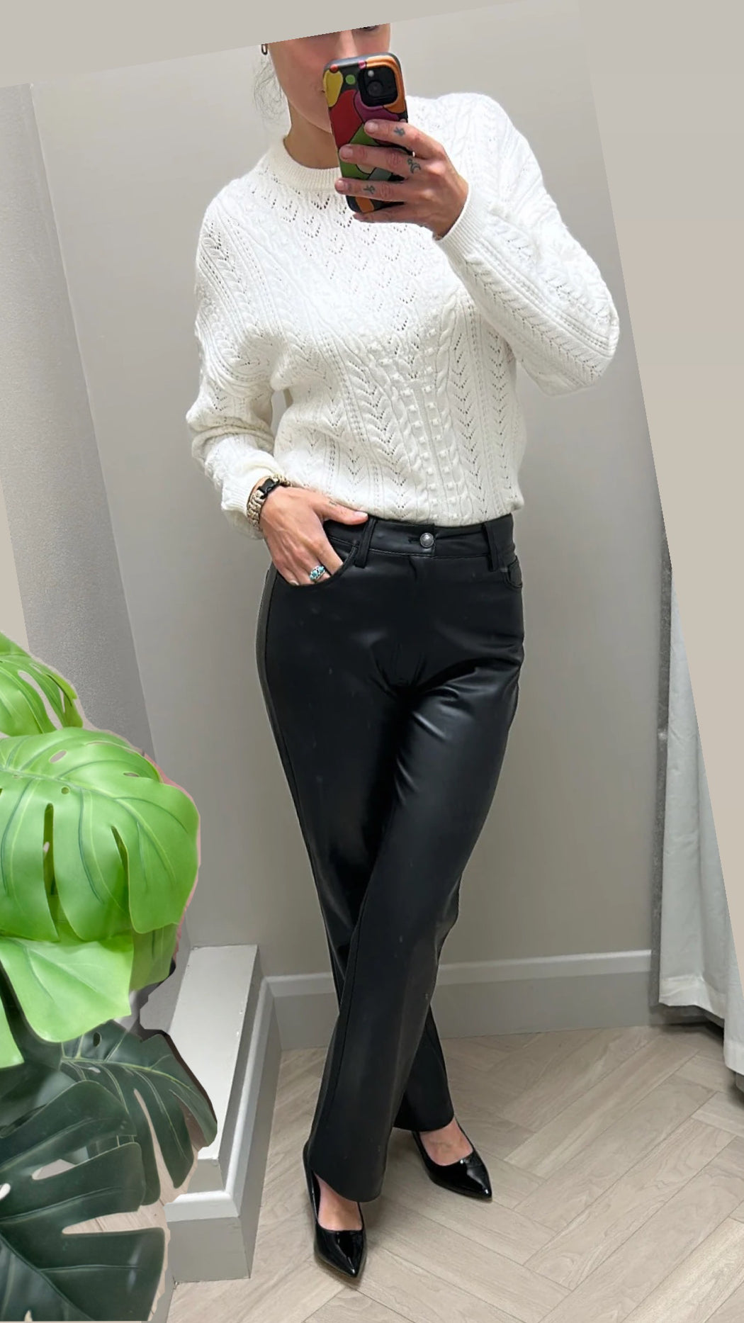 Guess faux leather straight leg trousers