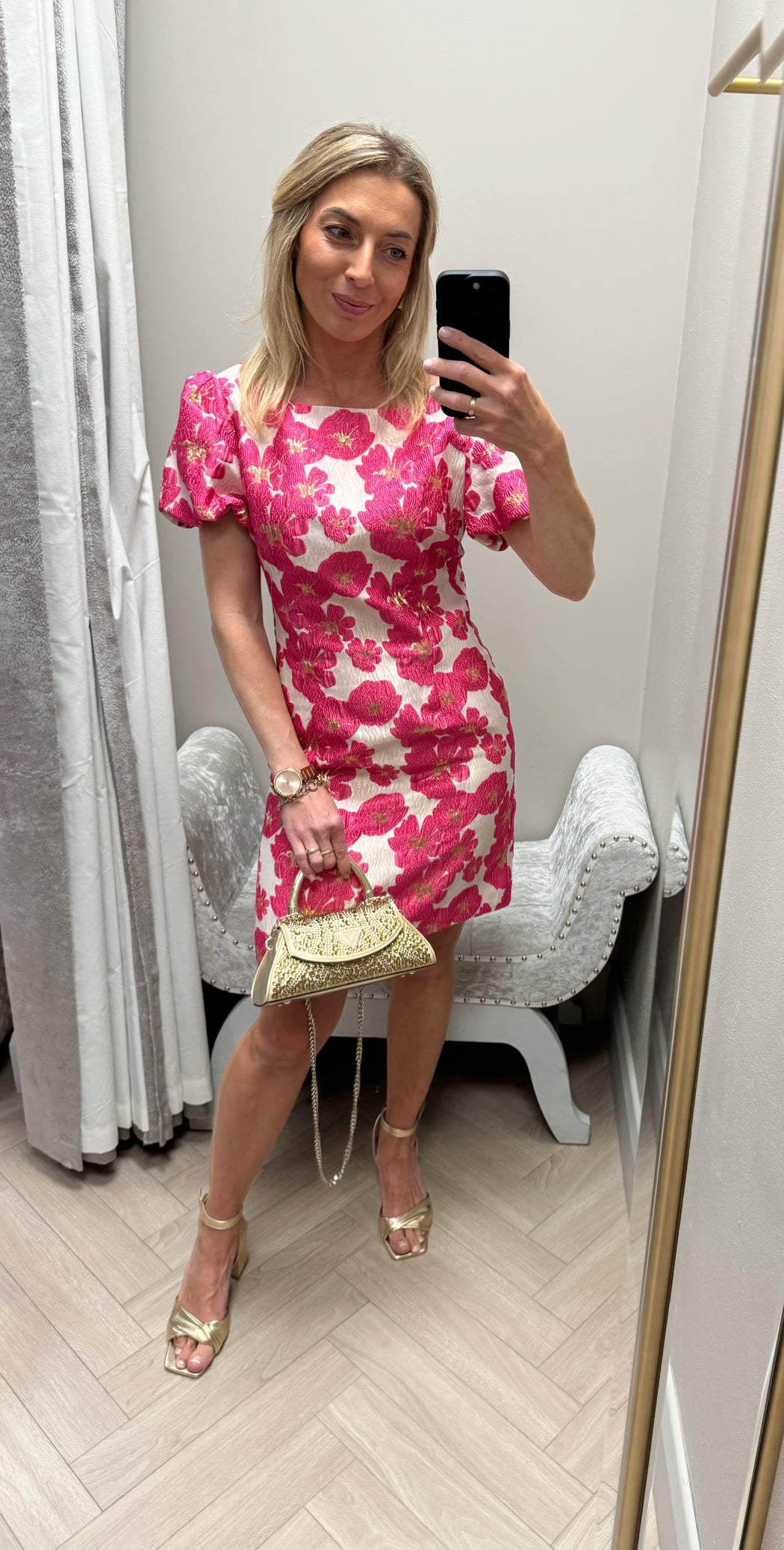 Katelyn pink jacquard shift dress
