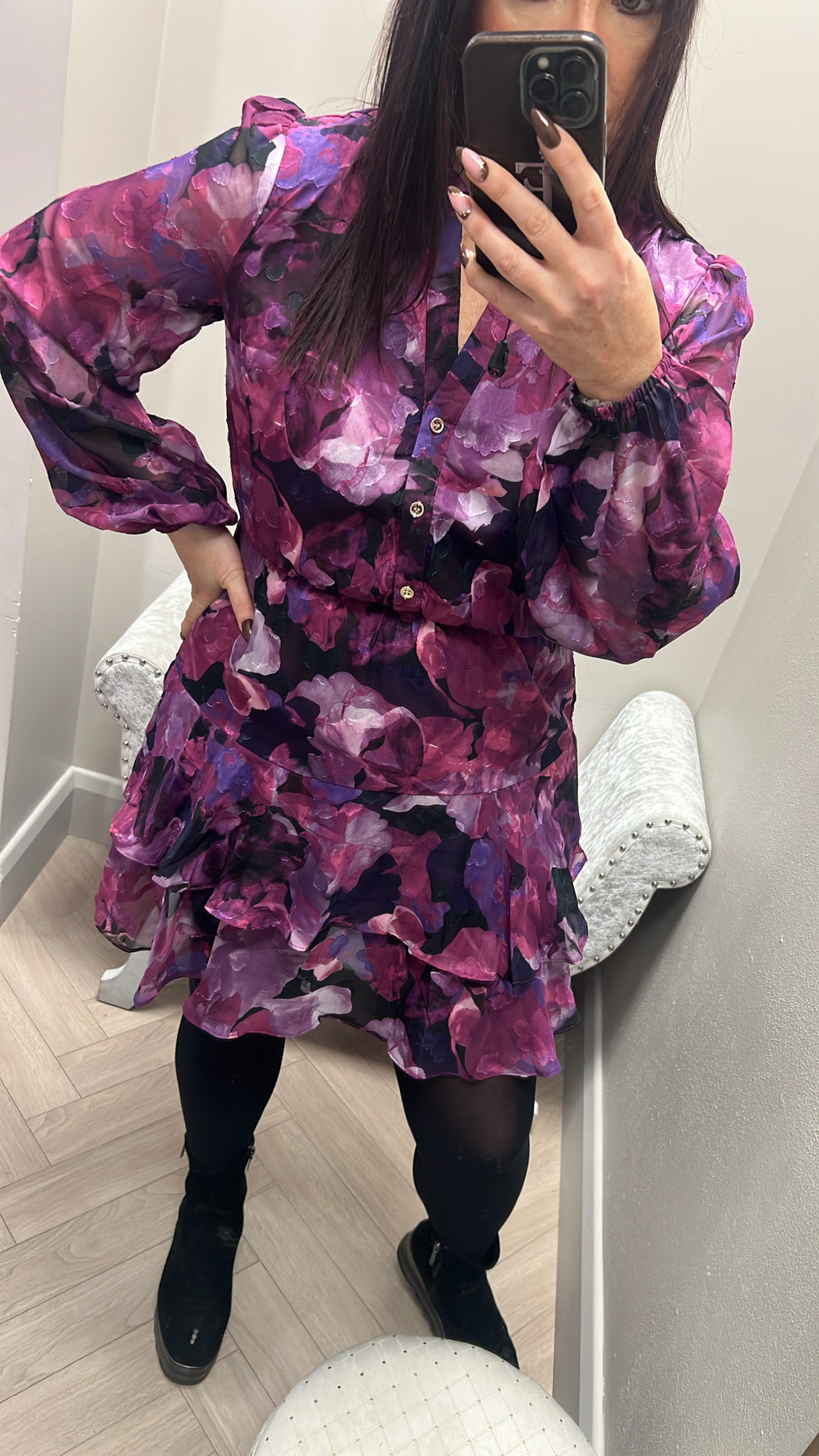 Purple floral frill dress