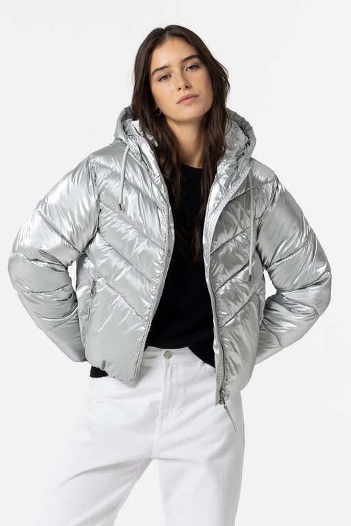 Plata metallic hooded puffer