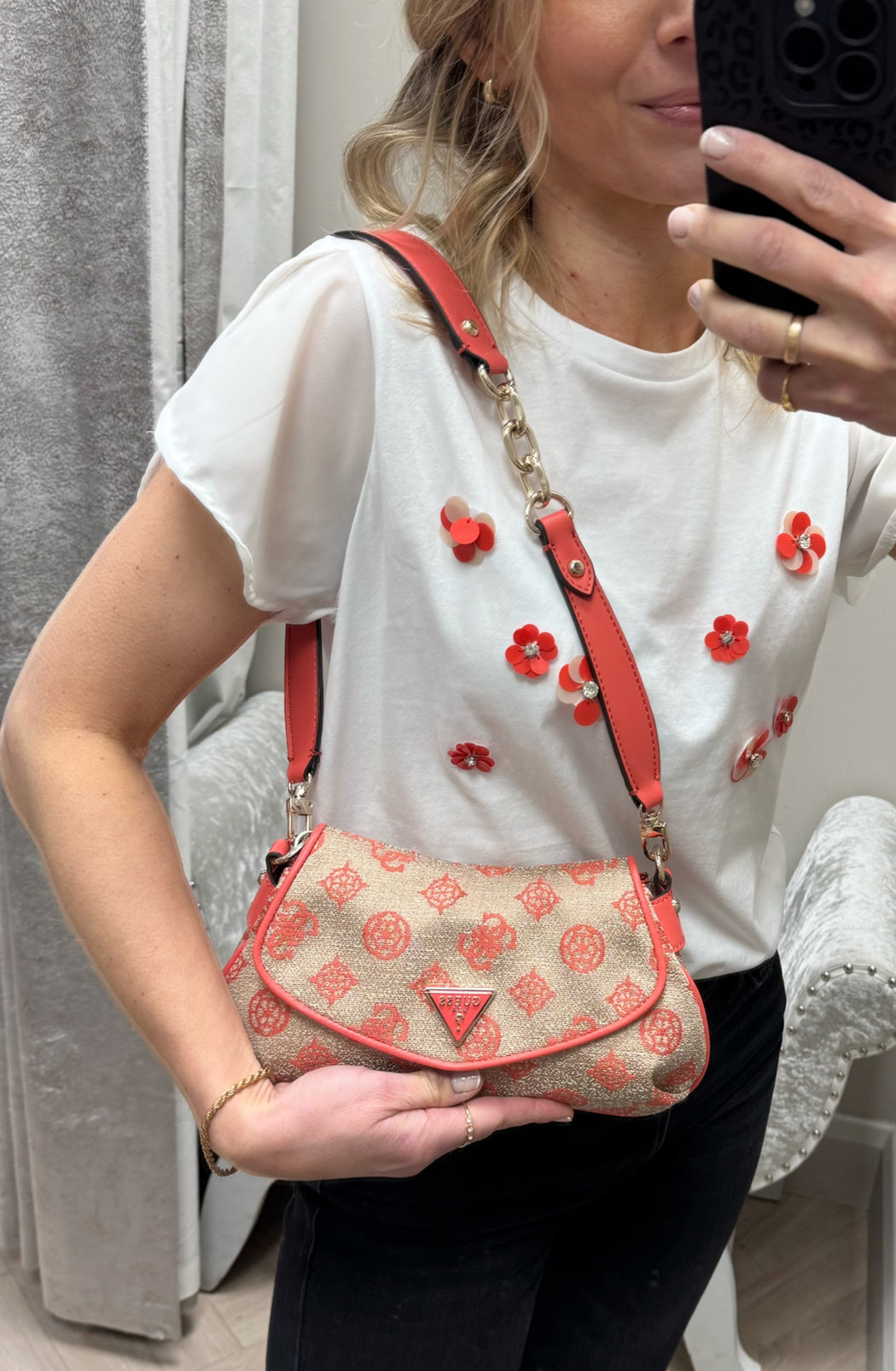 Guess coral red logo beyza shoulder bag JG962719