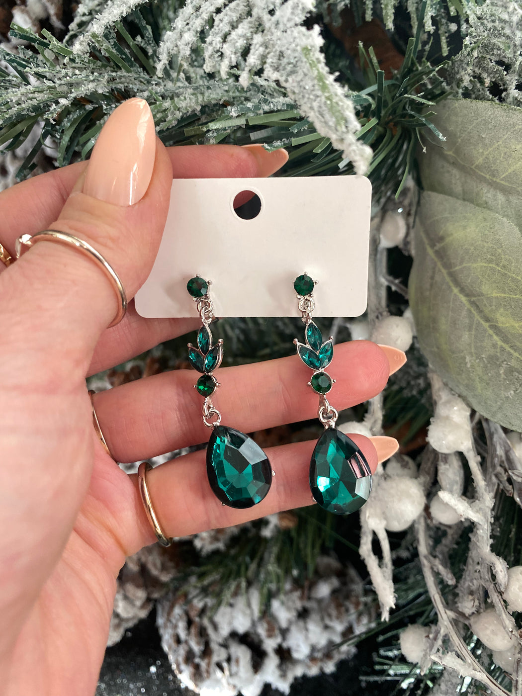Emerald drop clip on earrings
