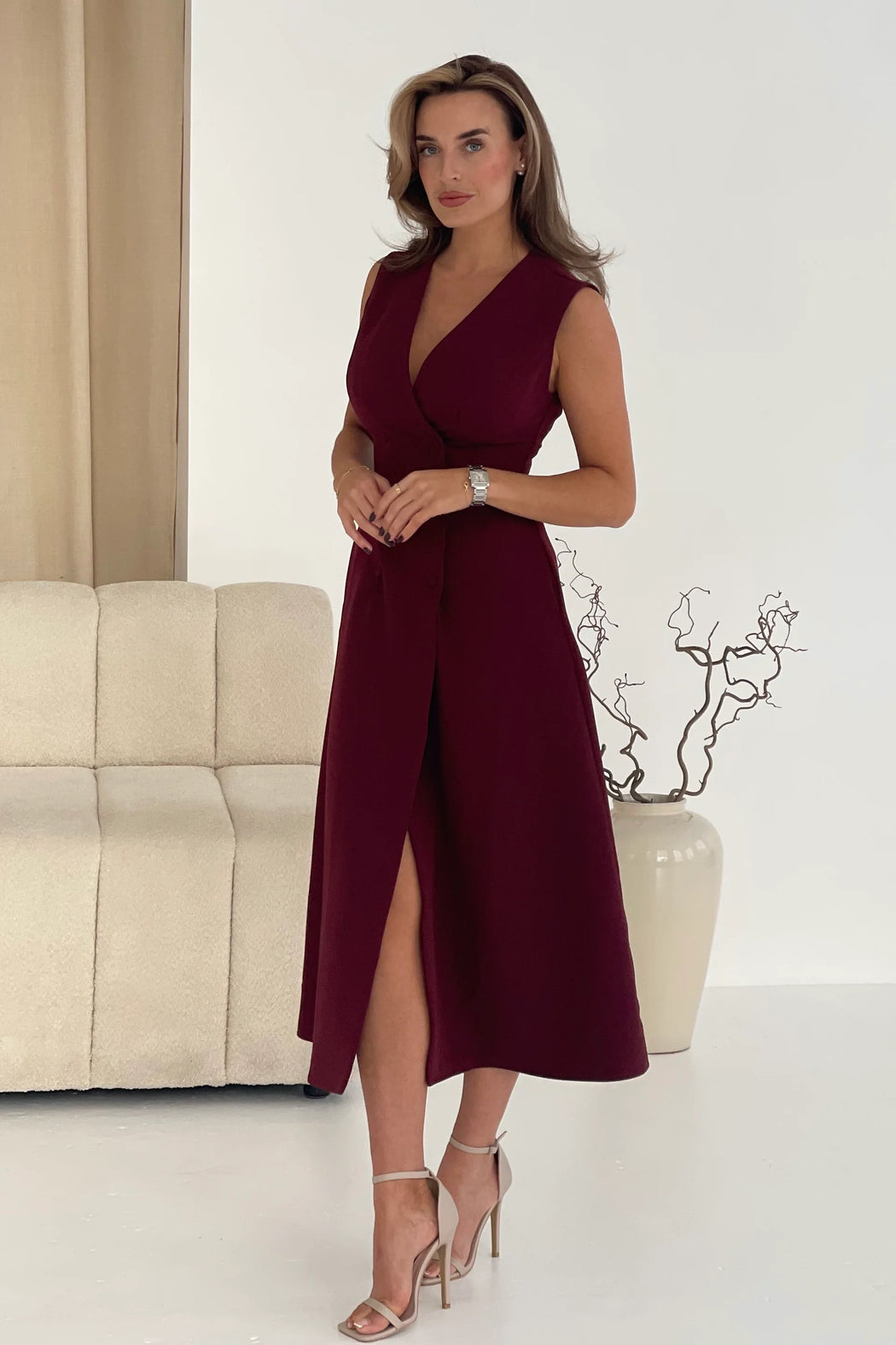 Hazel Tailored Sleevless Midi Dress