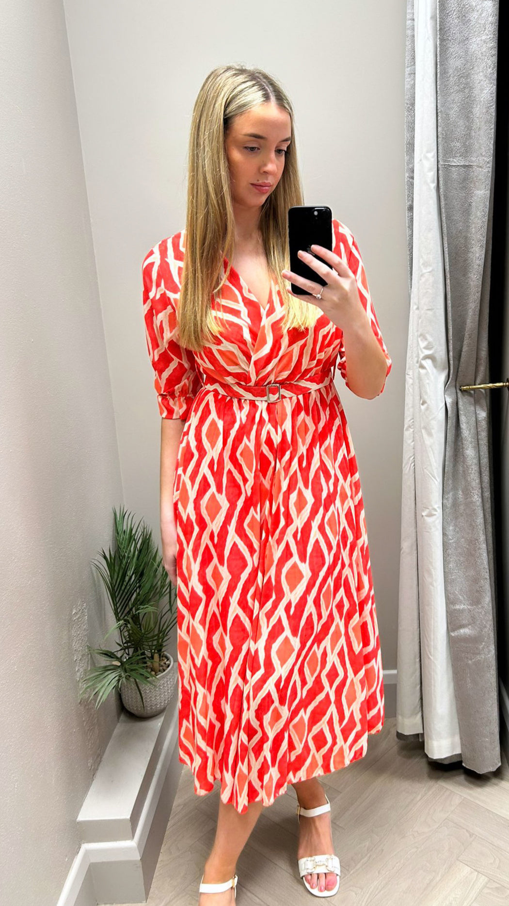 CORAL PRINT POSITANO MIDI DRESS