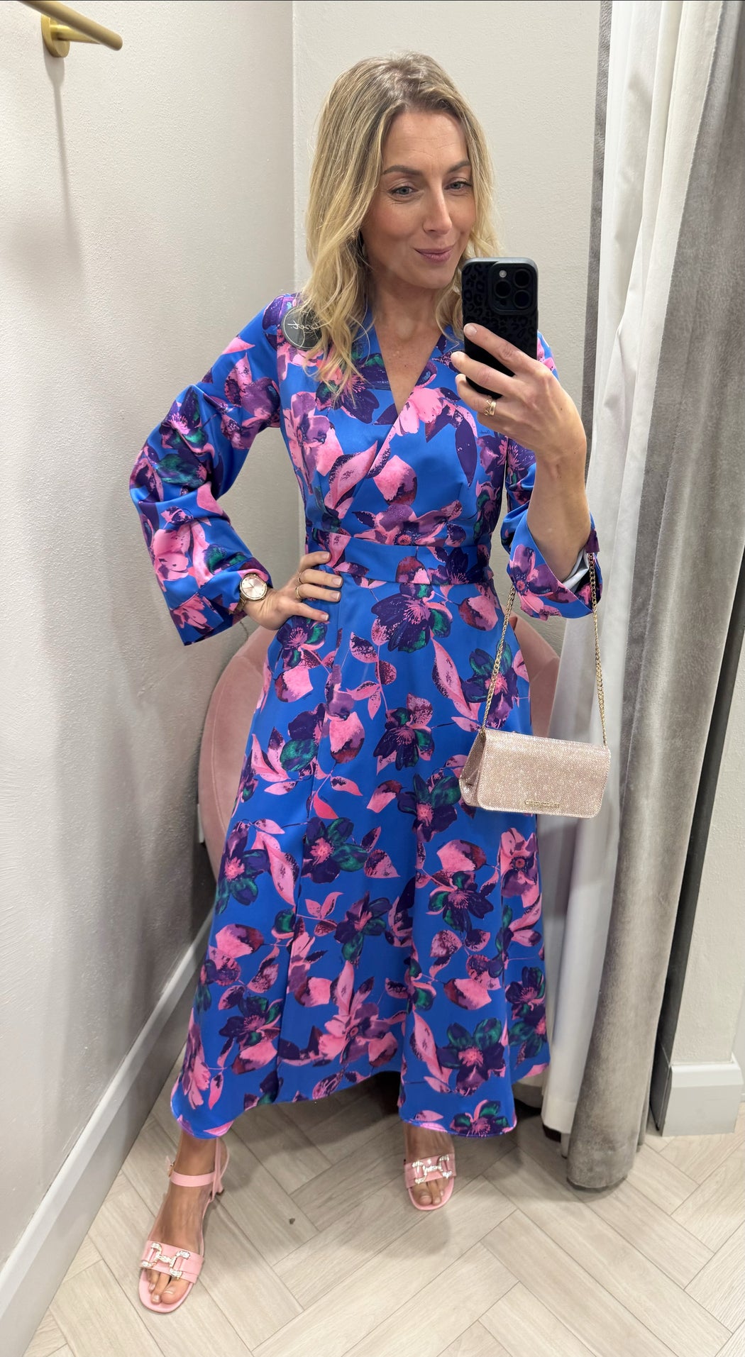 D10222 Floral a line midi dress